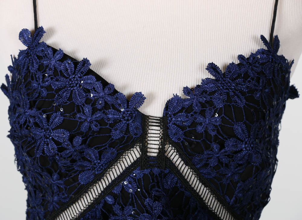 Self-Portrait Cocktail Dress With Sequined Lace Appliques