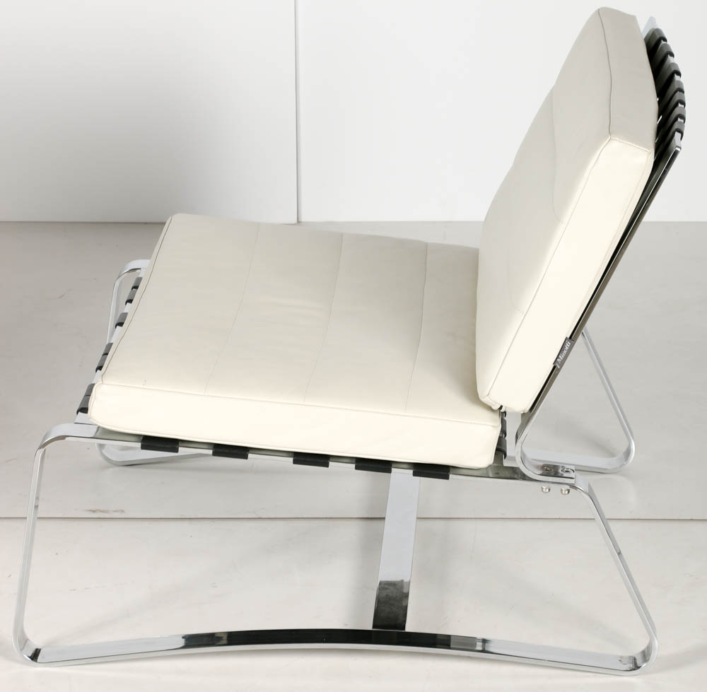 Pair of Italian "Delaunay" White Leather Lounge Chairs by Minotti