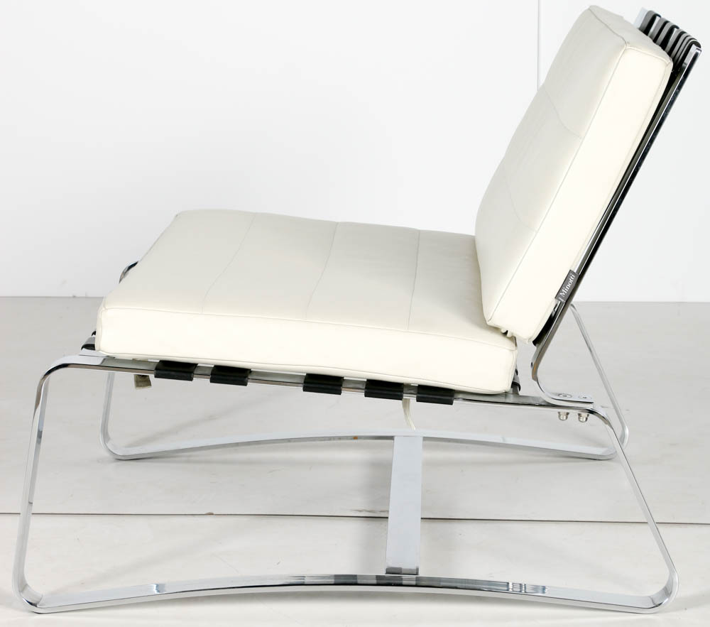 Pair of Italian "Delaunay" White Leather Lounge Chairs by Minotti