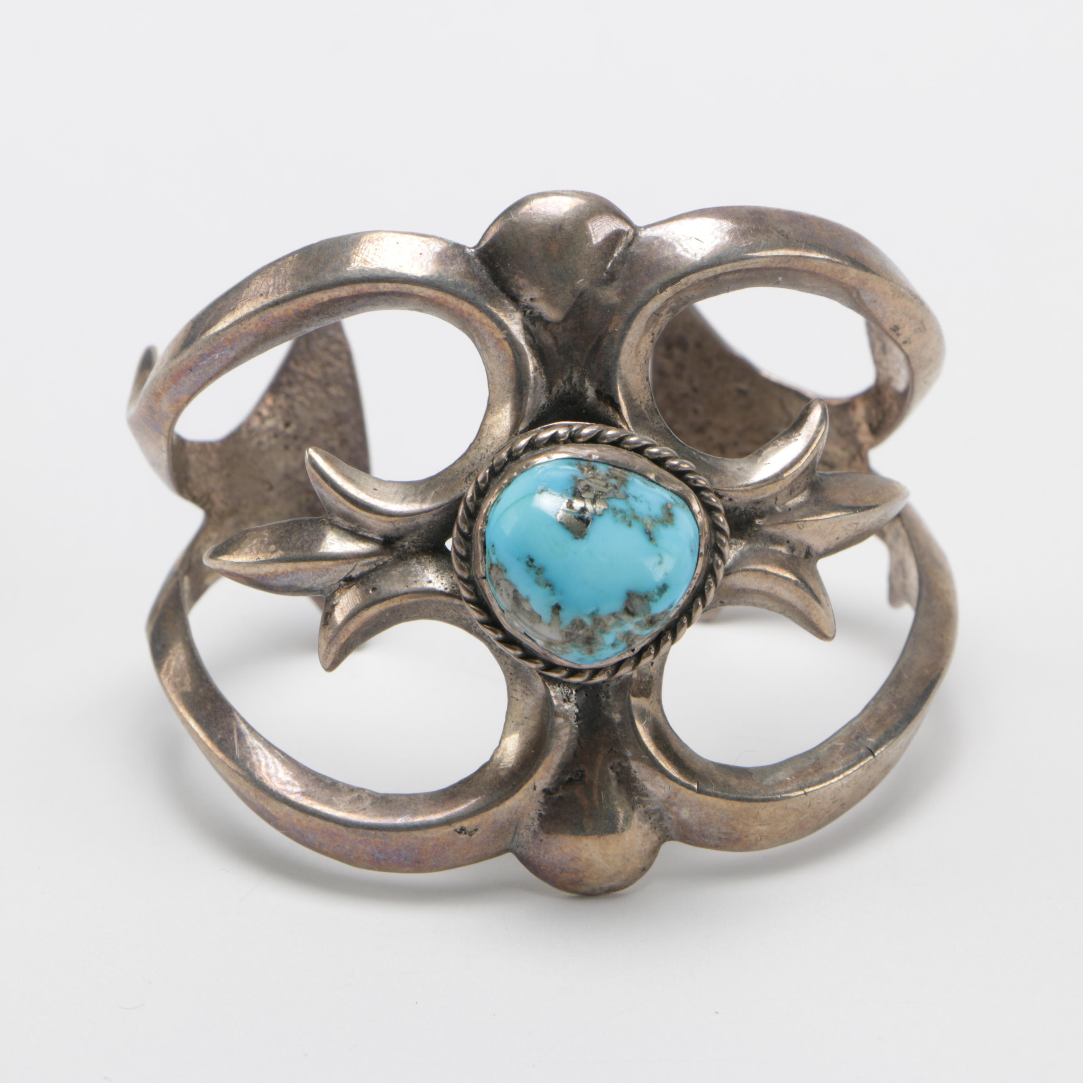 Sterling Silver and Turquoise and Pyrite Cuff Bracelet