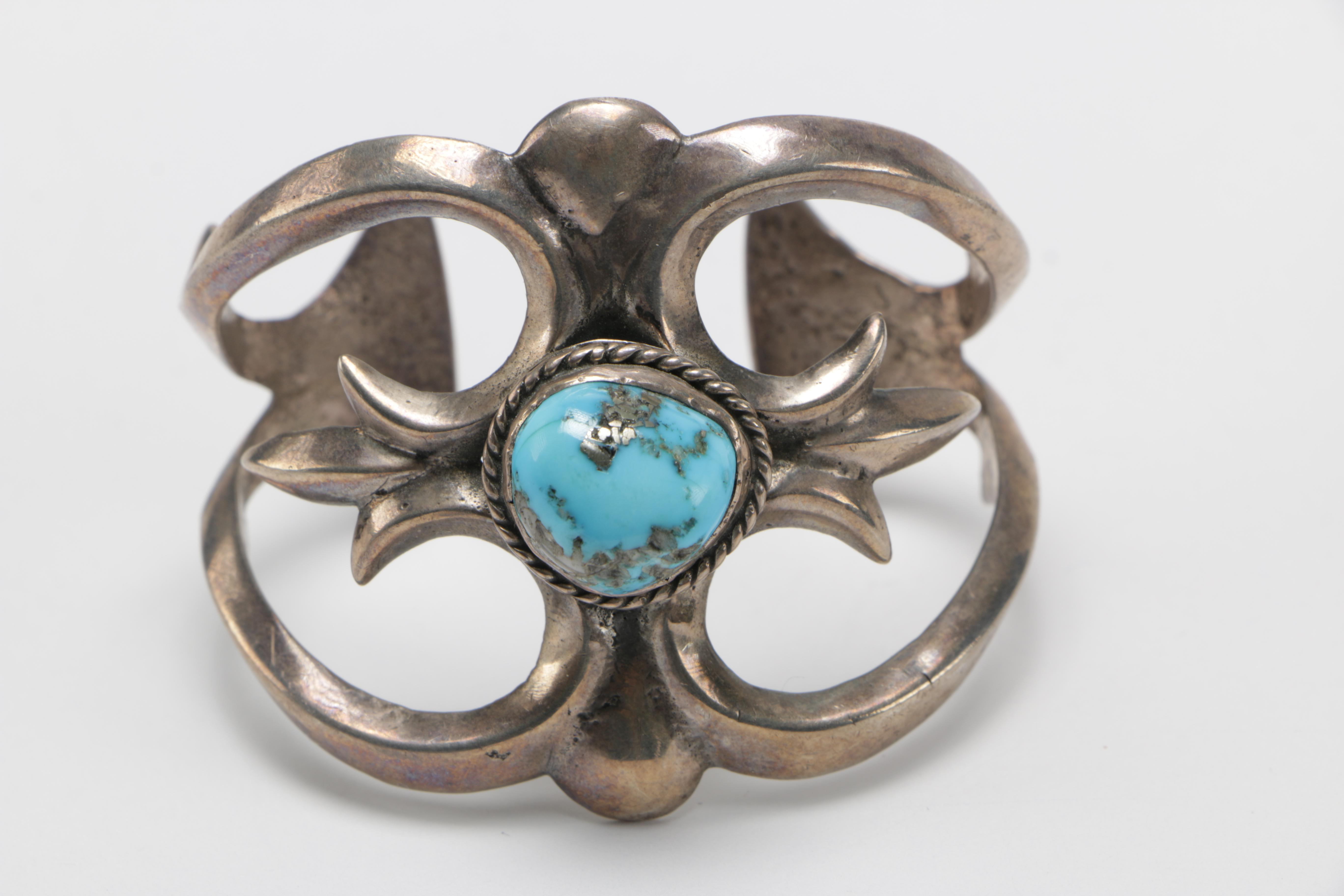 Sterling Silver and Turquoise and Pyrite Cuff Bracelet