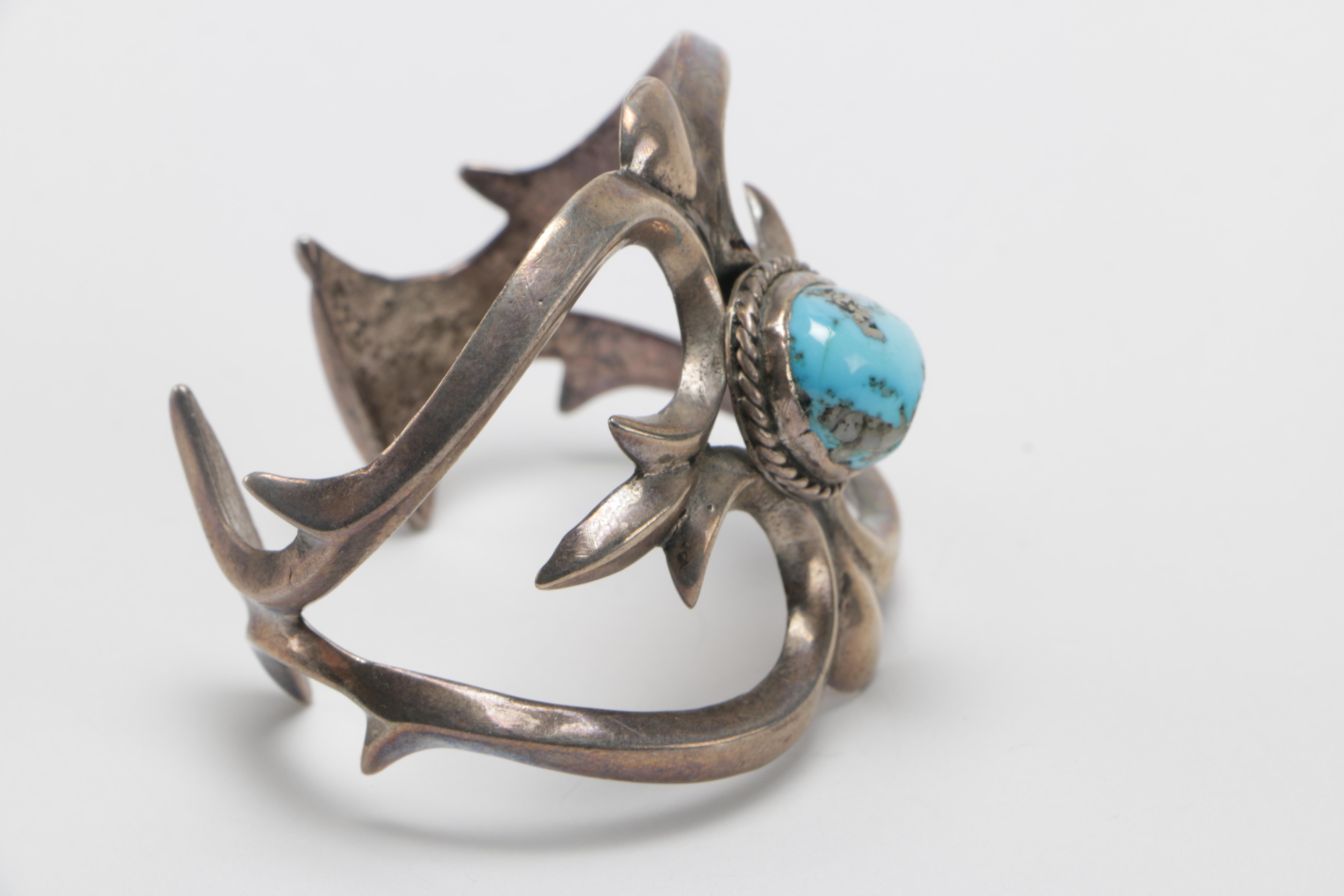 Sterling Silver and Turquoise and Pyrite Cuff Bracelet