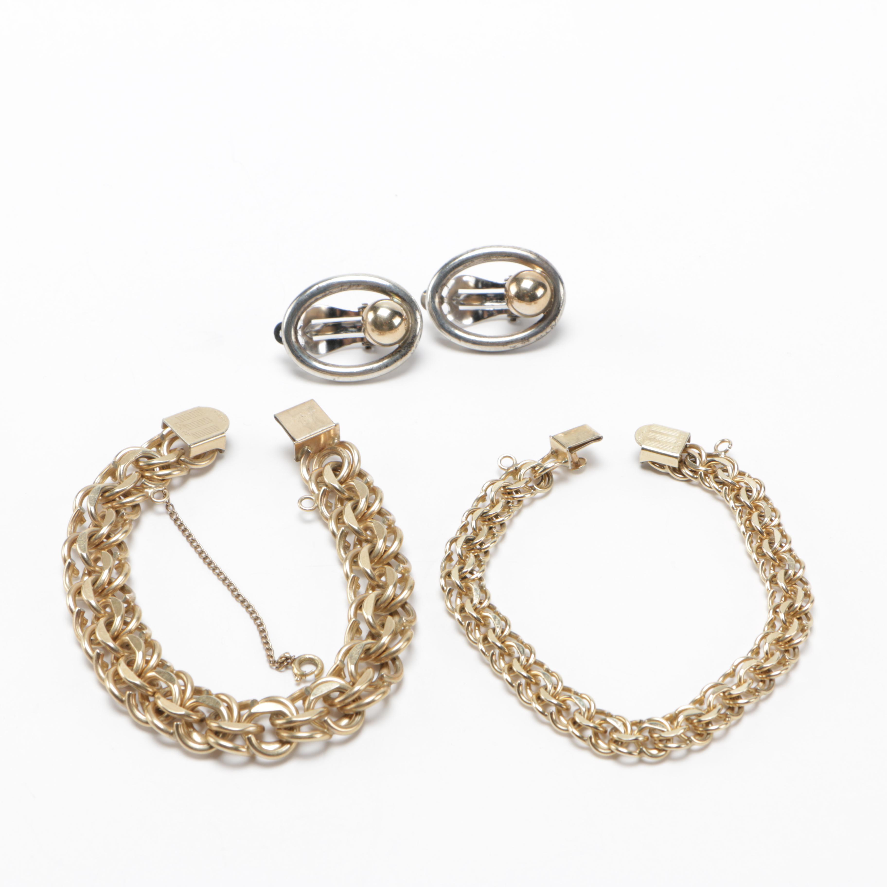 Pierre Cardin Sterling Silver and 14K Gold Earrings and Gold Filled Bracelets