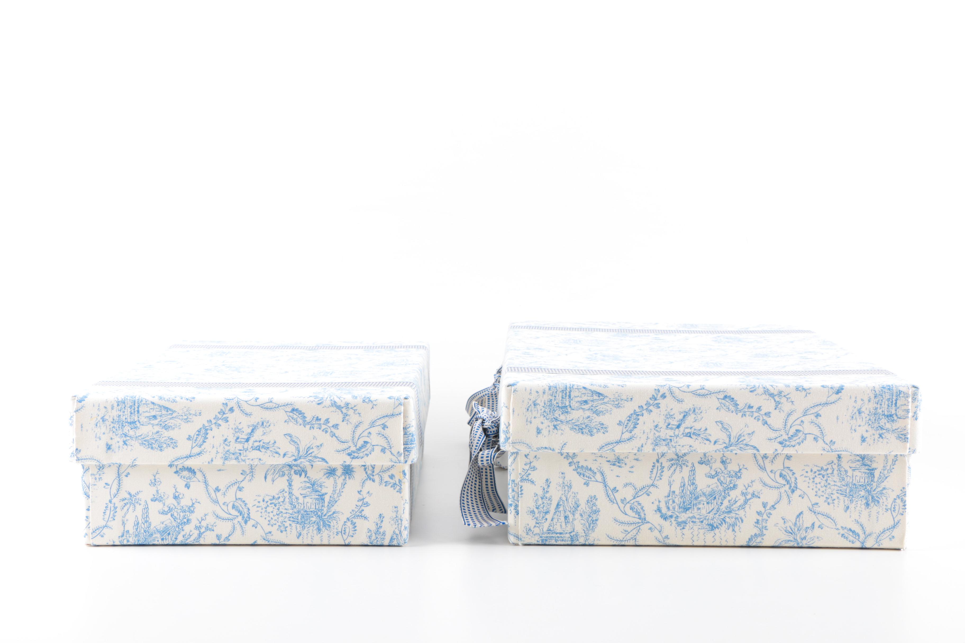 Pairing of Blue on White Toile Storage Boxes