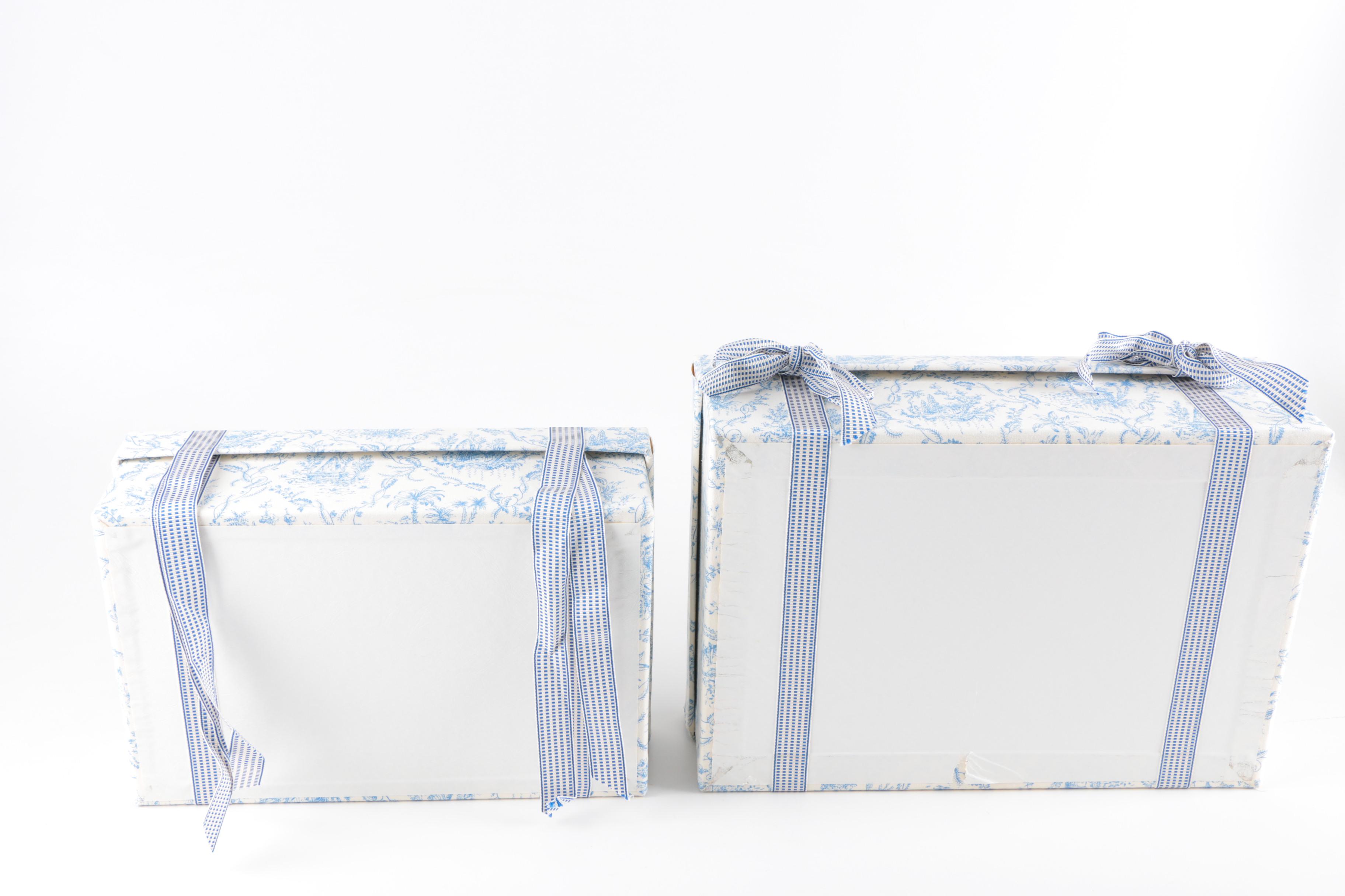 Pairing of Blue on White Toile Storage Boxes