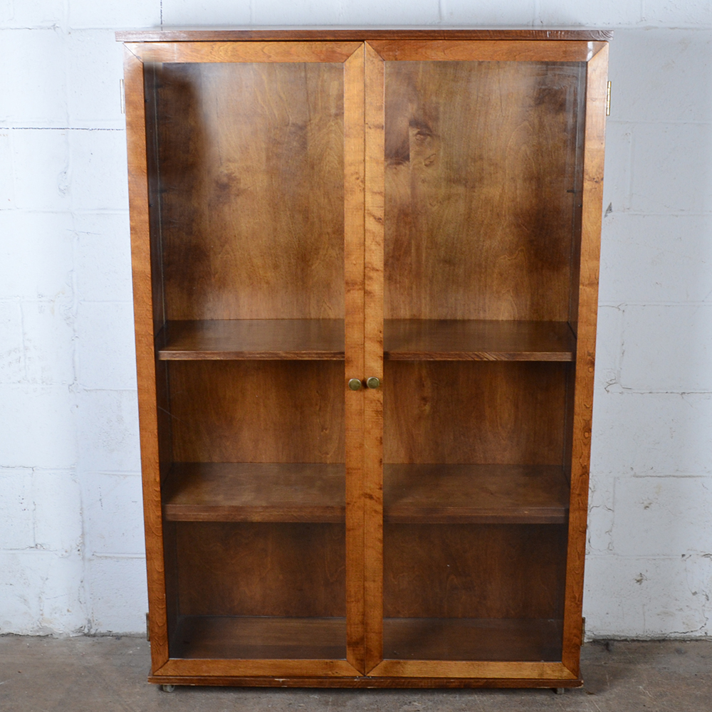 Glass Front Wood Cabinet On Casters