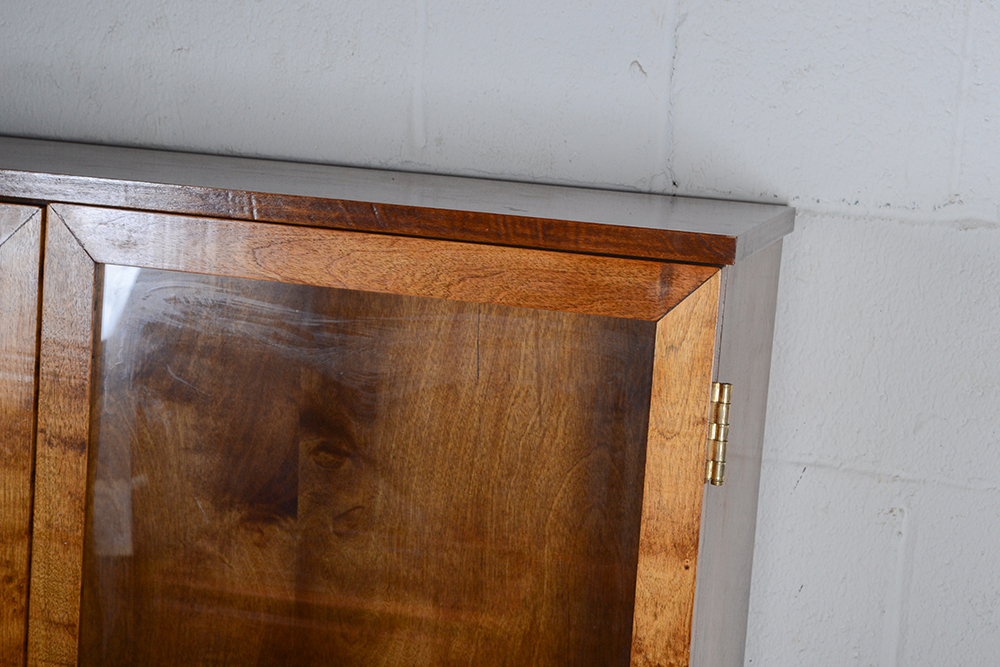 Glass Front Wood Cabinet On Casters