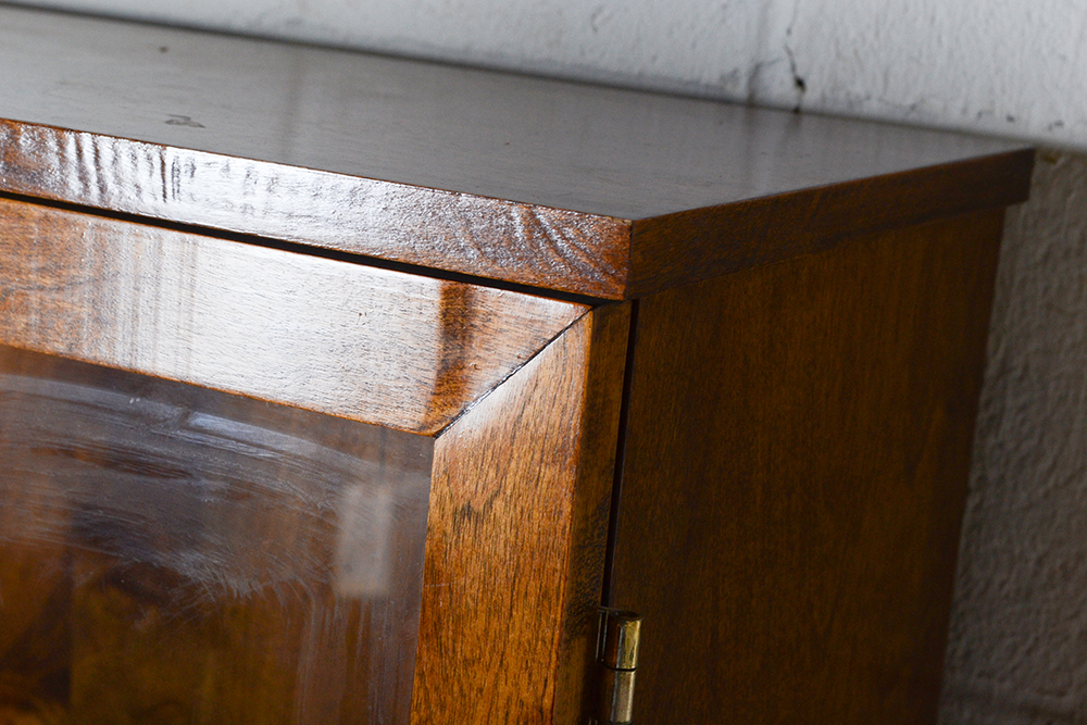 Glass Front Wood Cabinet On Casters
