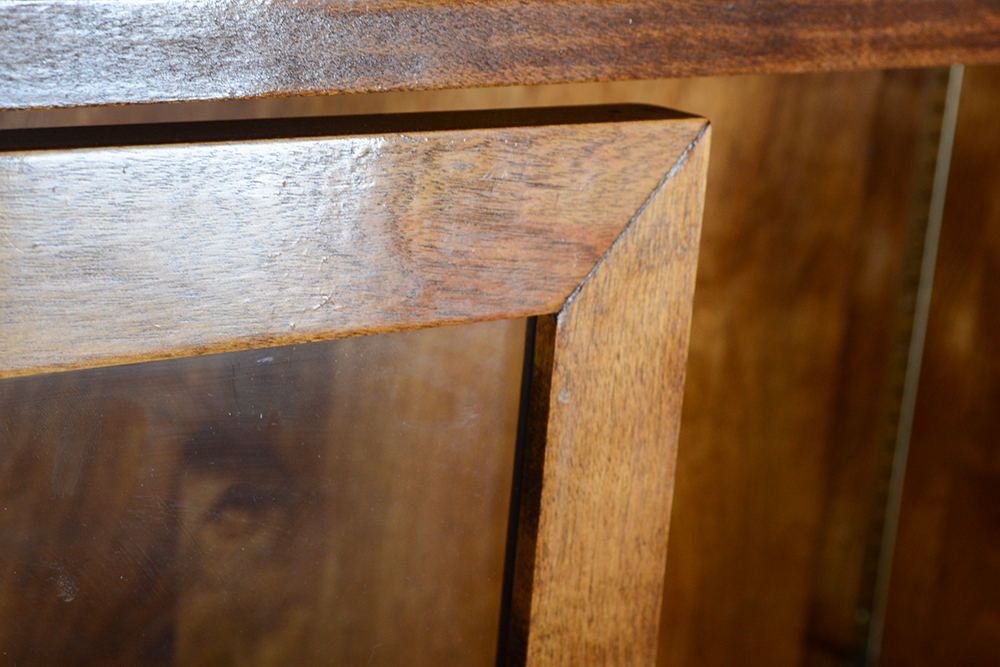 Glass Front Wood Cabinet On Casters