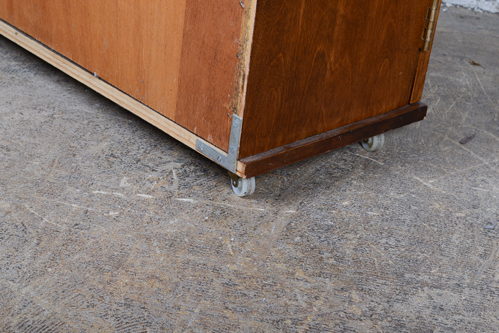 Glass Front Wood Cabinet On Casters