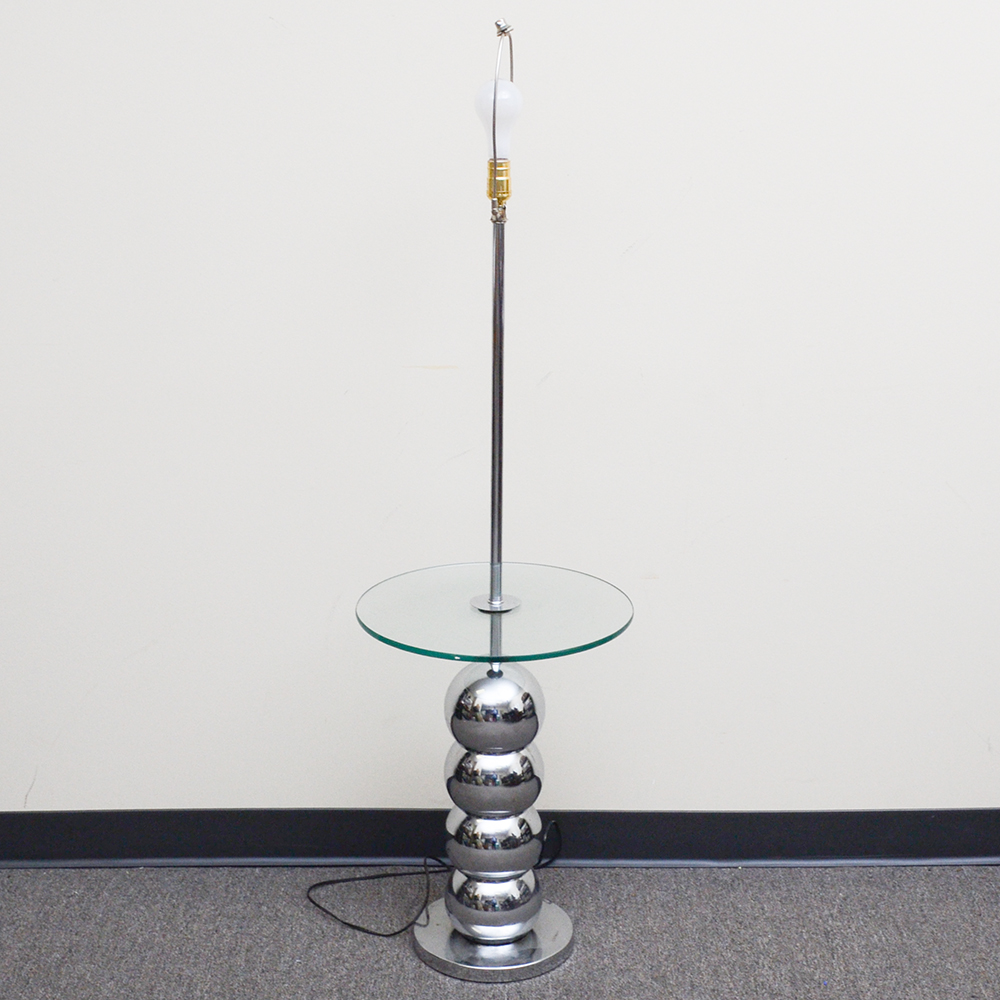 Chrome Floor Lamp With Glass Tabletop