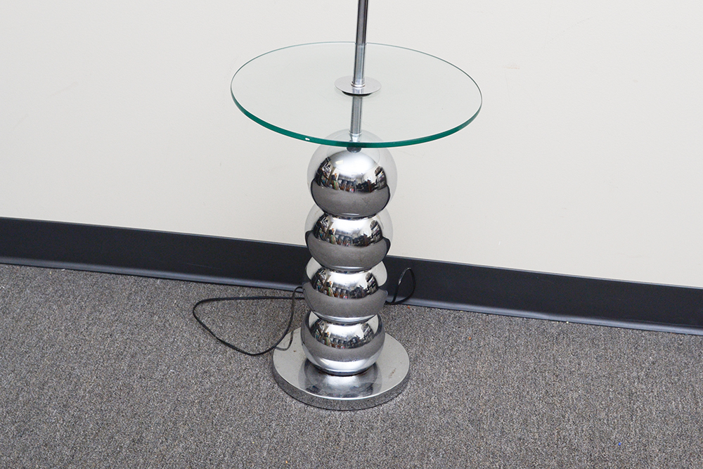 Chrome Floor Lamp With Glass Tabletop