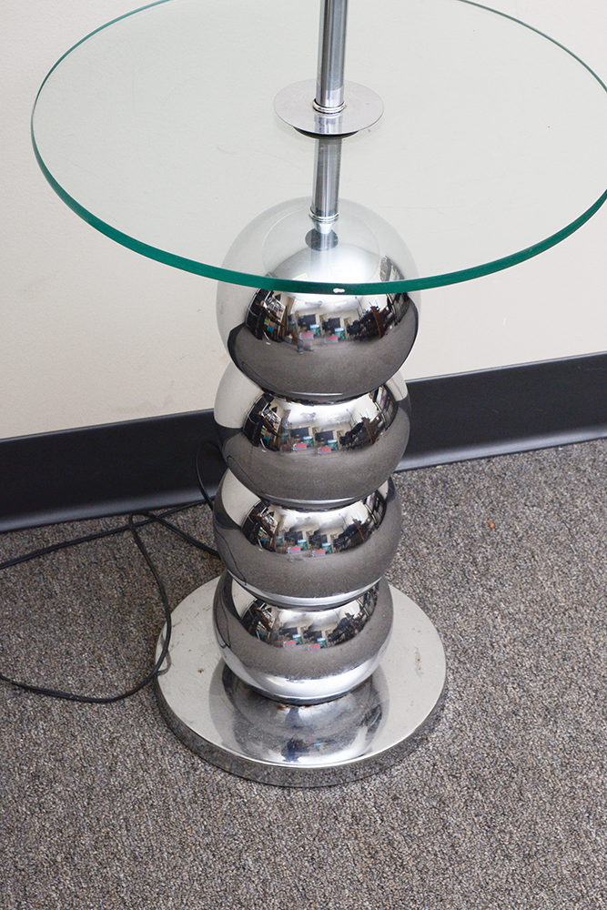 Chrome Floor Lamp With Glass Tabletop