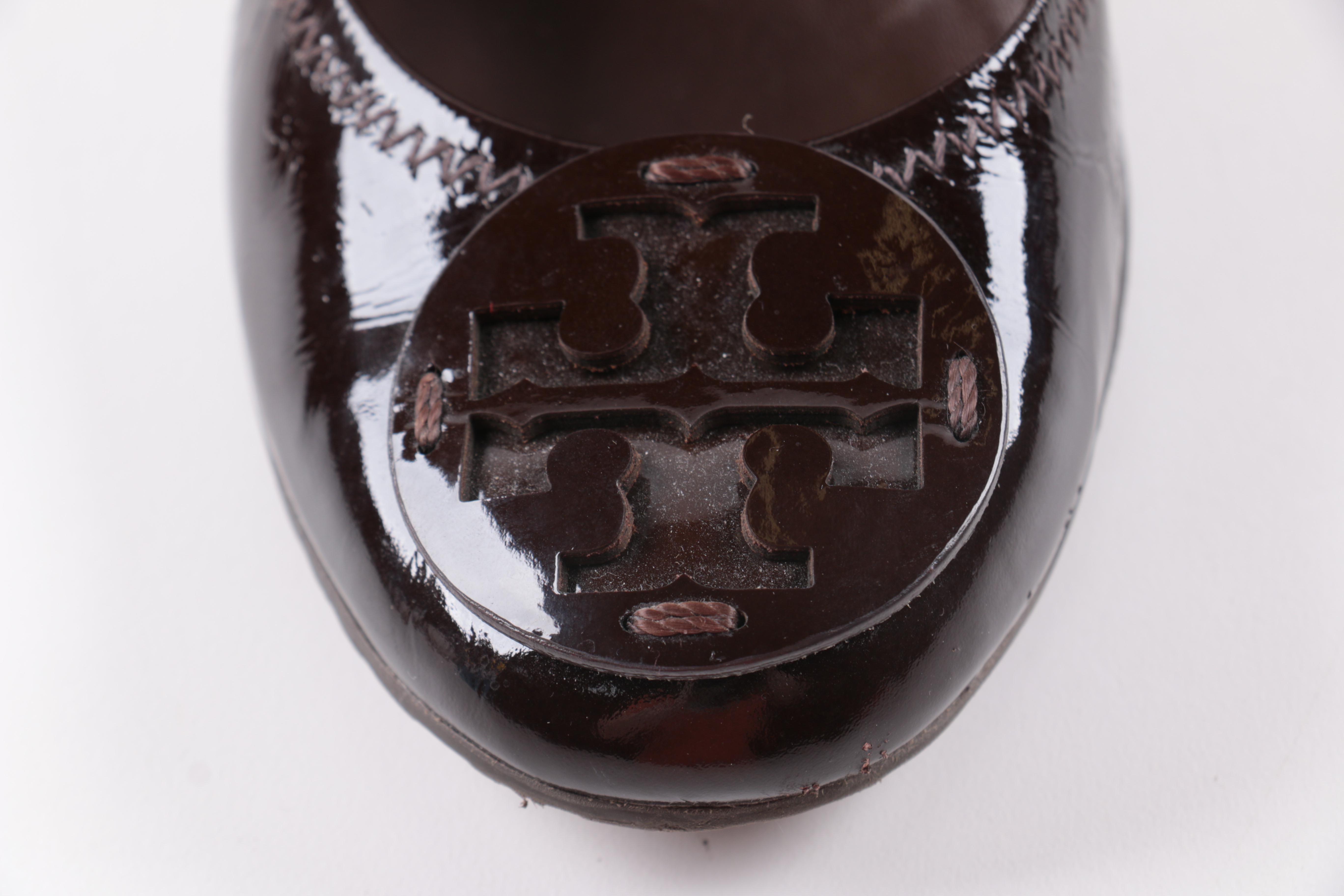 Tory Burch Brown Patent Leather Wedge Heels