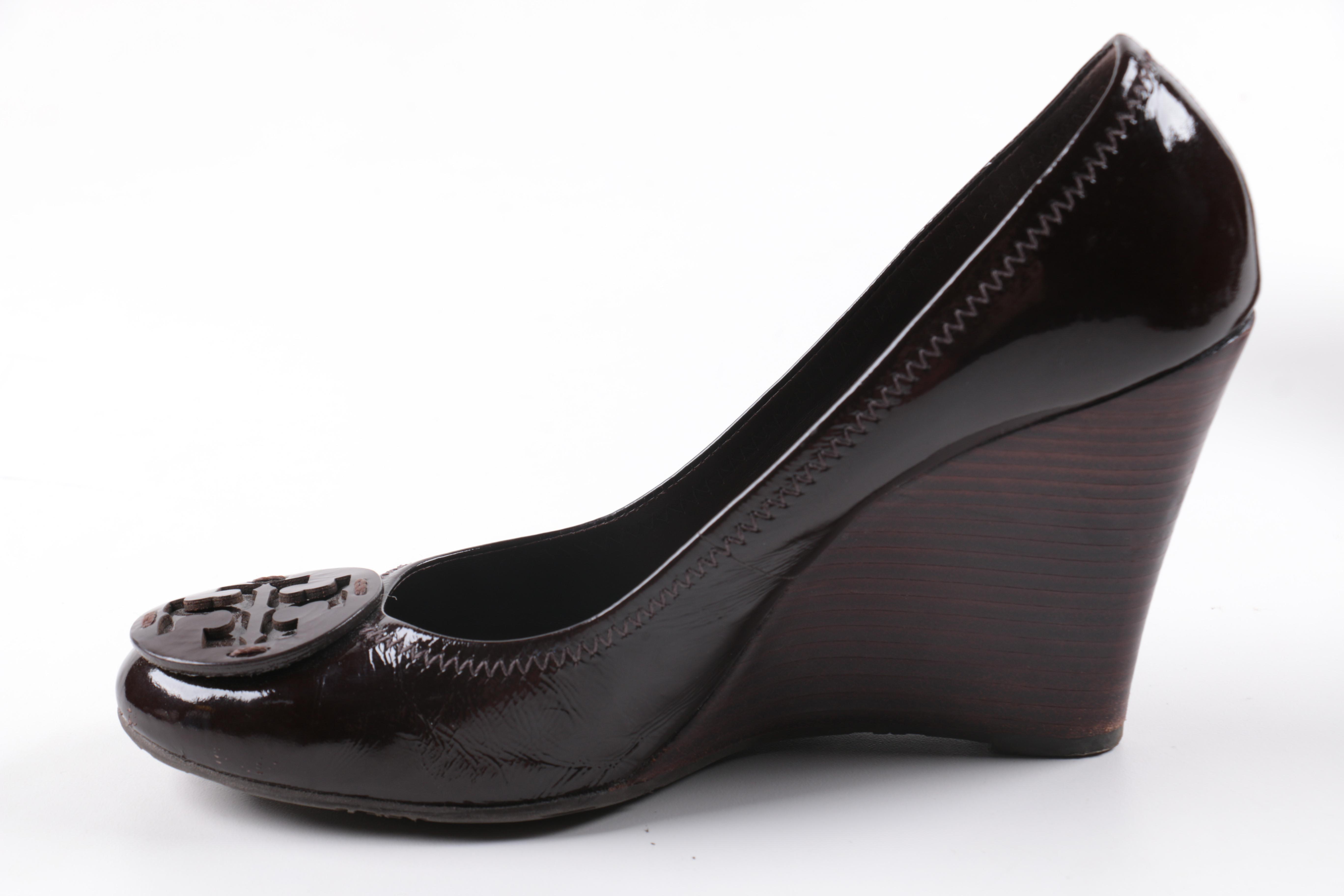Tory Burch Brown Patent Leather Wedge Heels