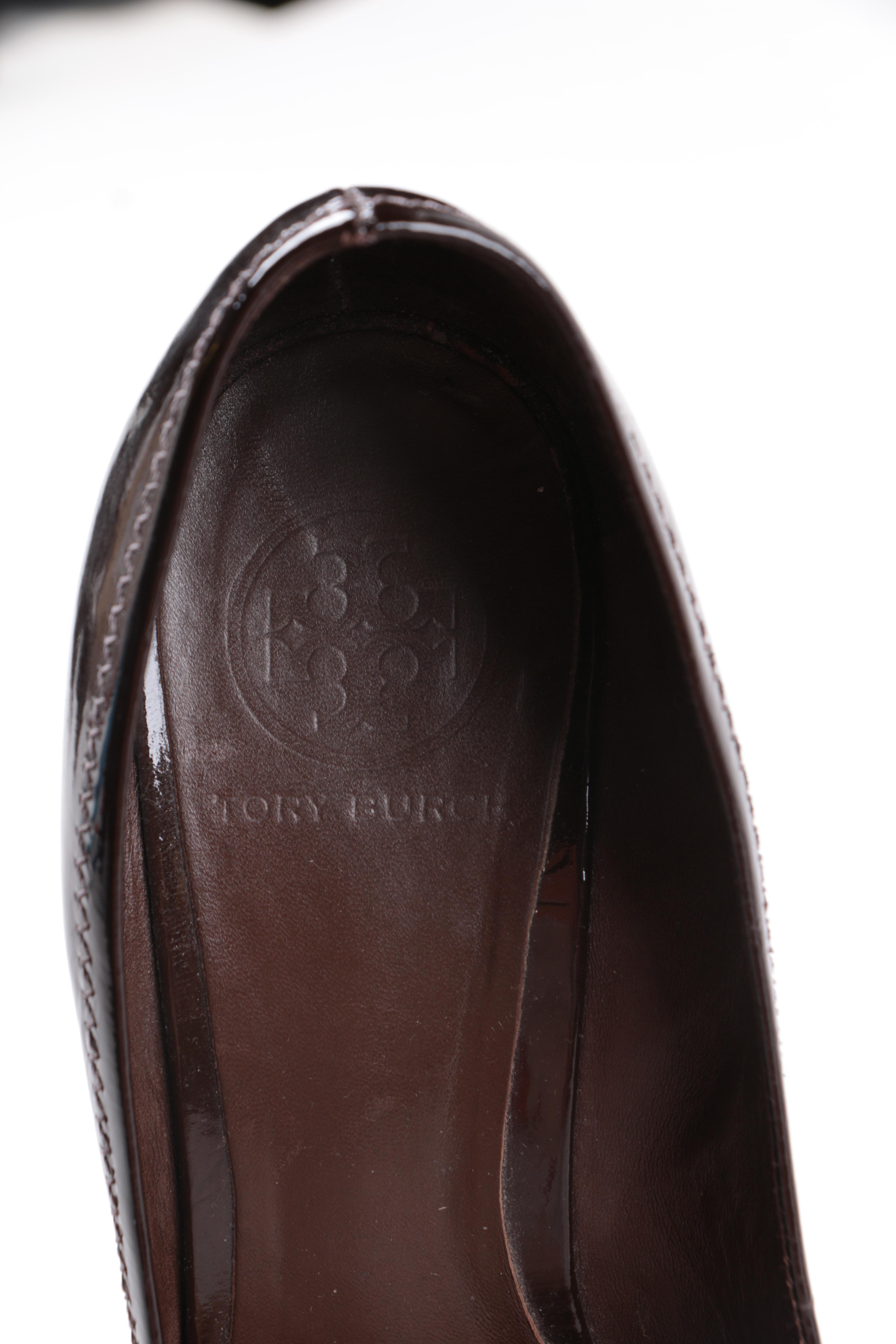 Tory Burch Brown Patent Leather Wedge Heels