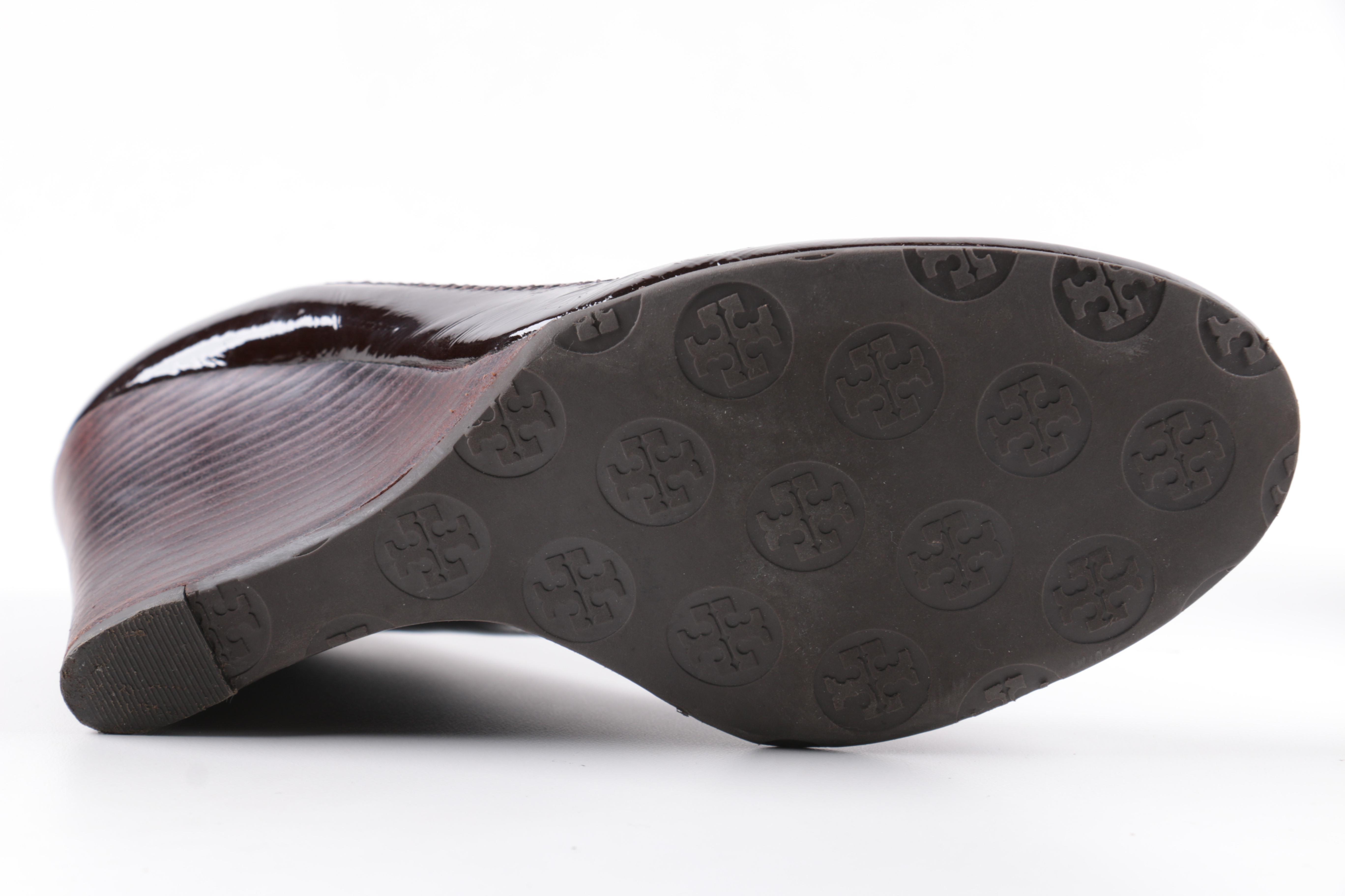 Tory Burch Brown Patent Leather Wedge Heels