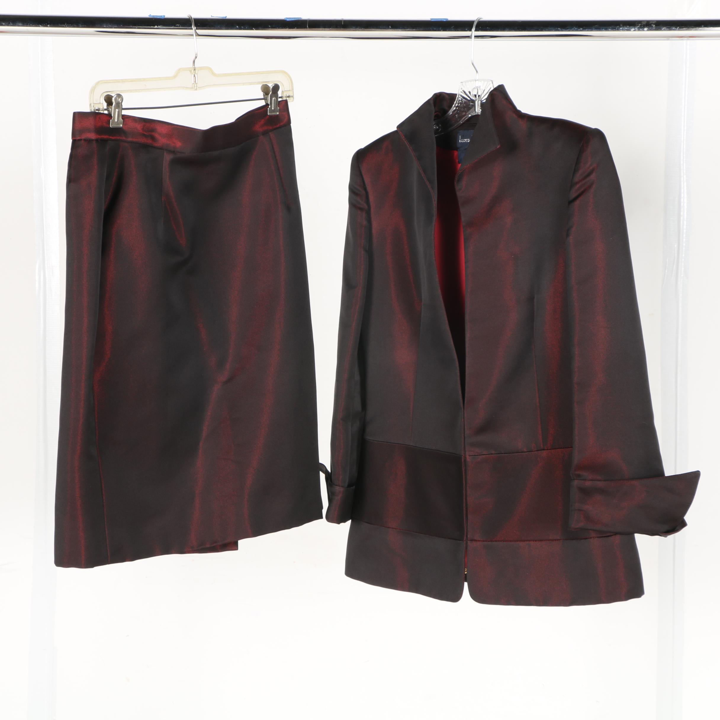Lloyd Klein Two-Tone Red and Black Skirt Suit