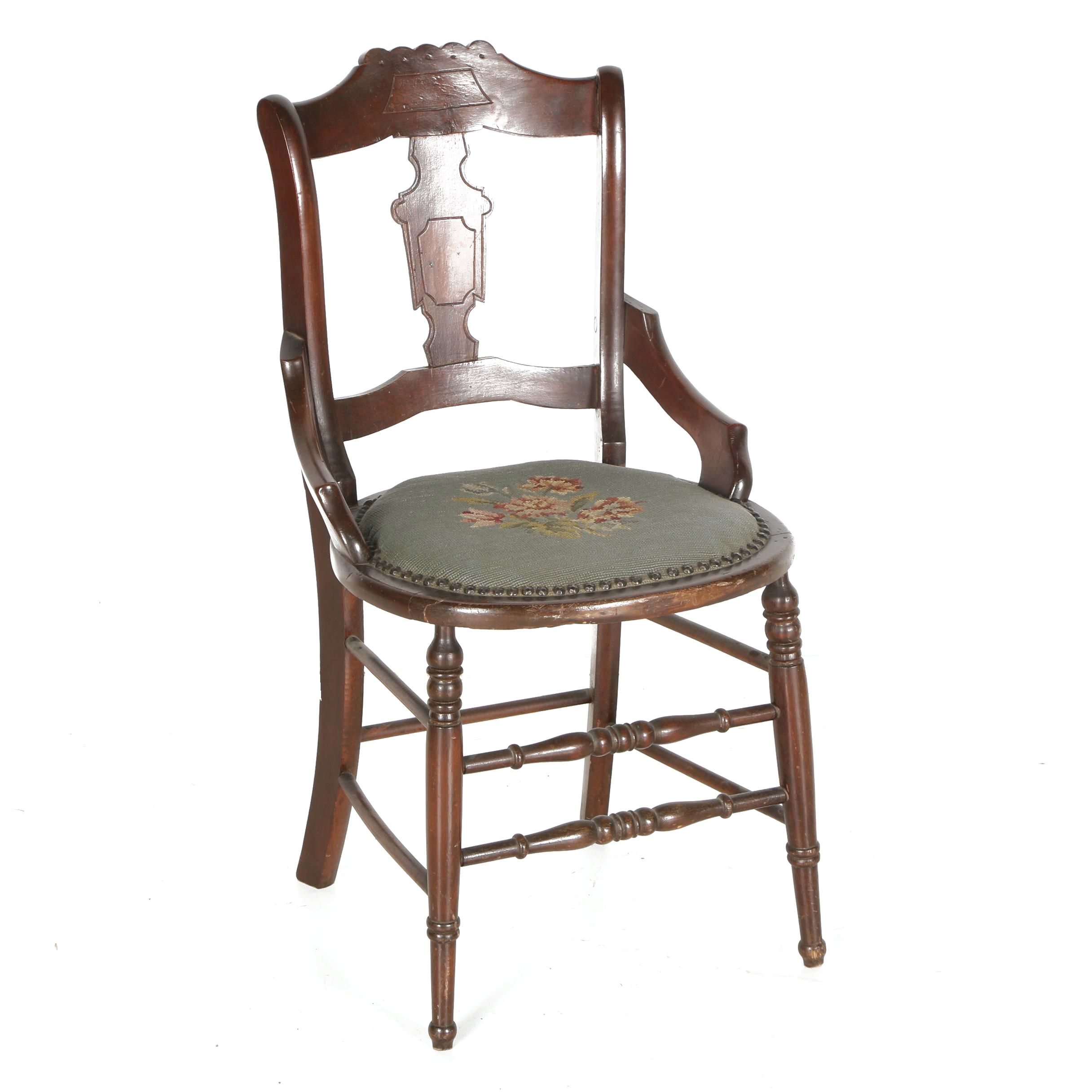 Vintage Wood and Needlepoint Accent Chair