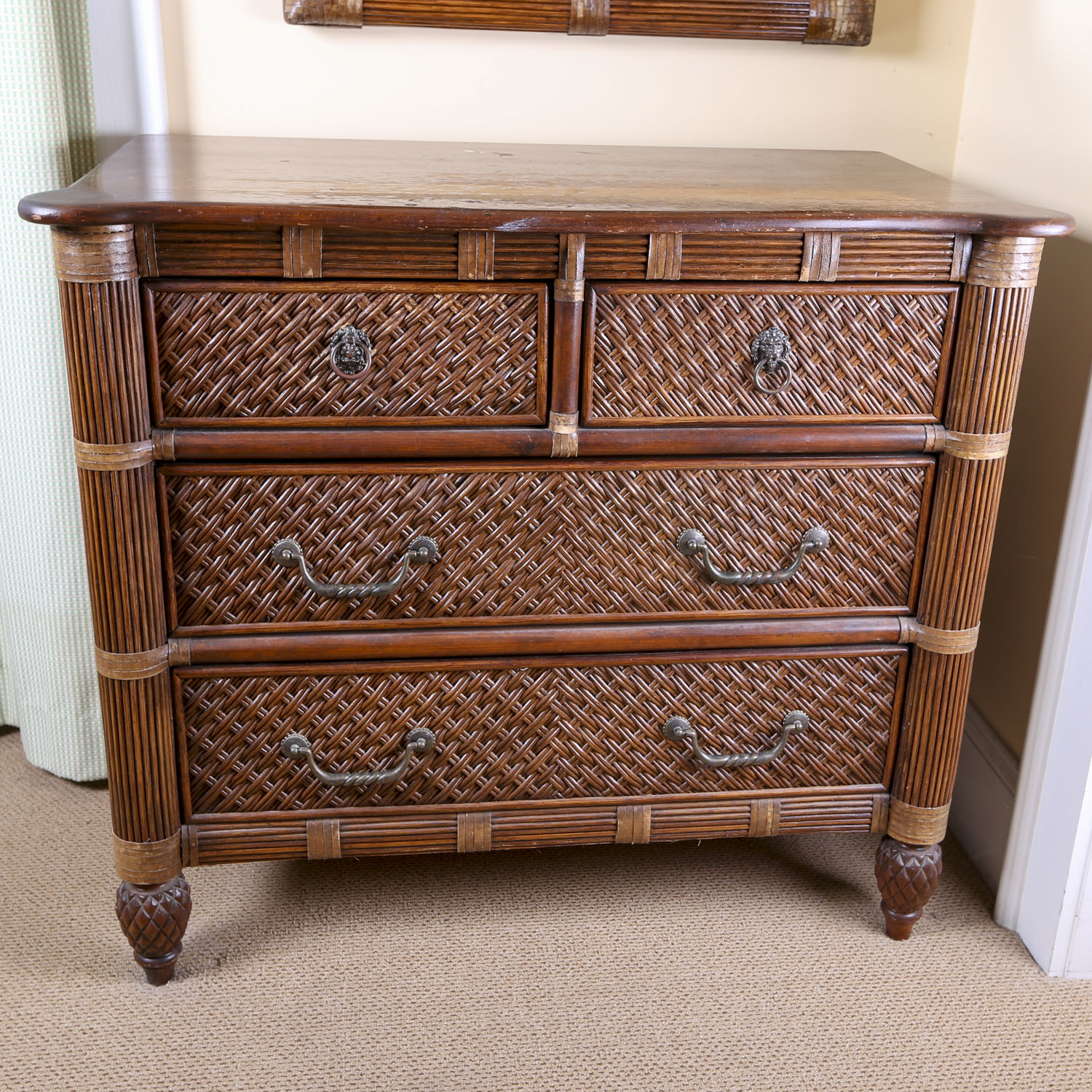 Hollywood Regency Style Rattan Chest of Drawers