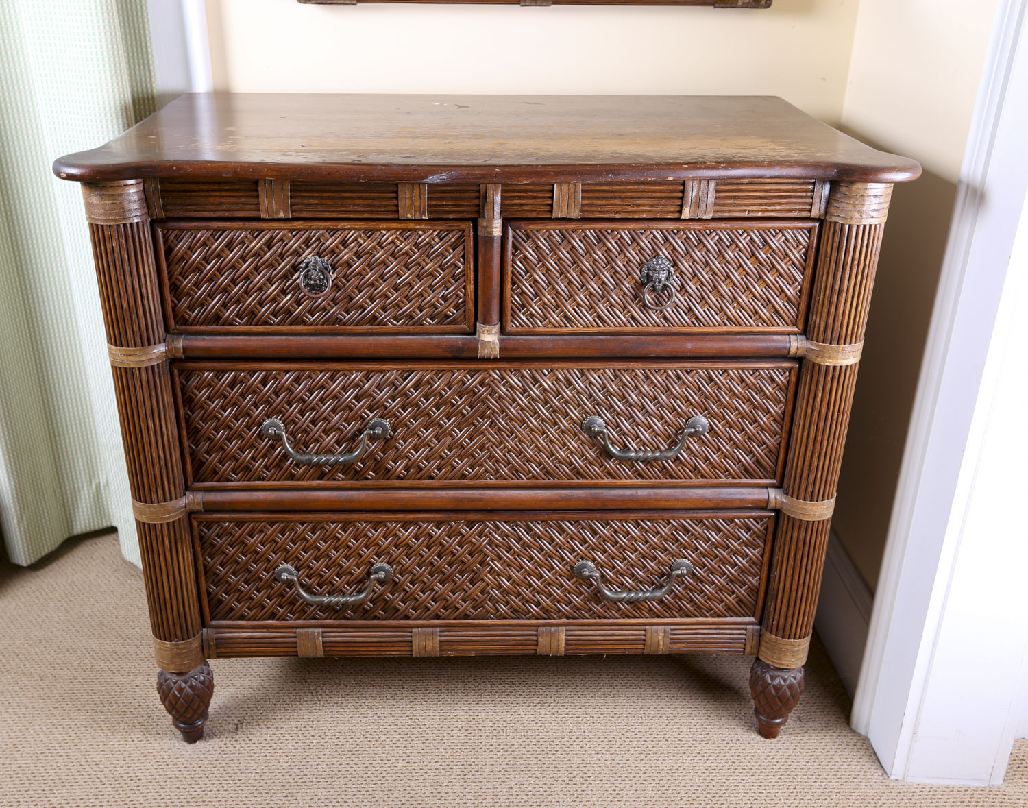 Hollywood Regency Style Rattan Chest of Drawers