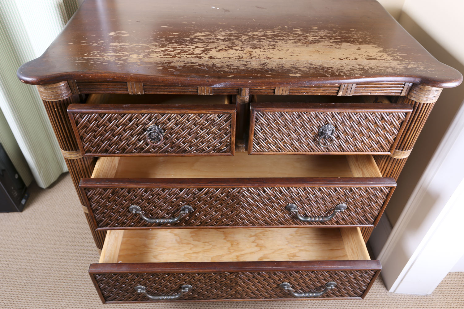 Hollywood Regency Style Rattan Chest of Drawers