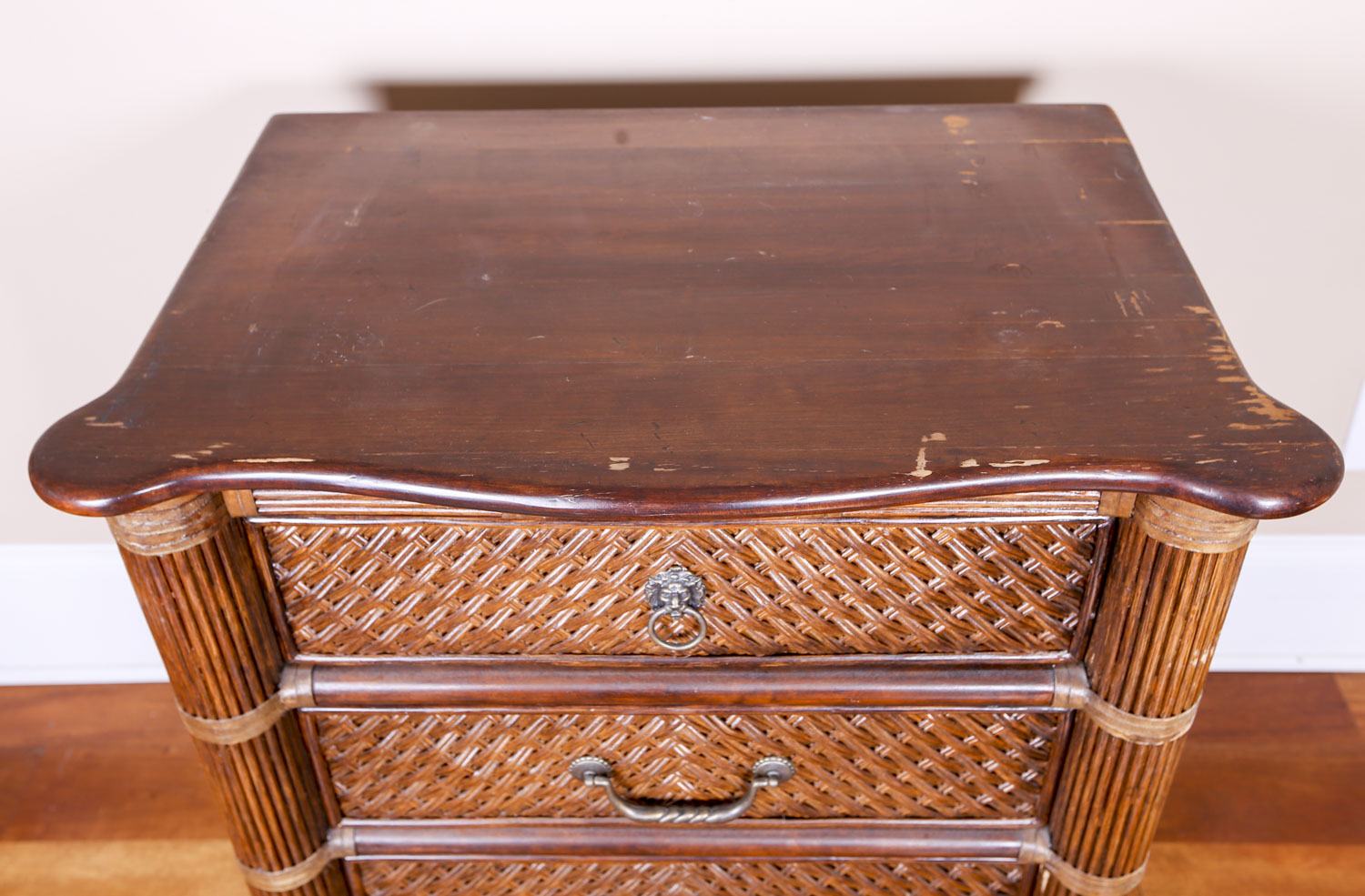 Hollywood Regency Style Rattan Diminutive Chest of Drawers