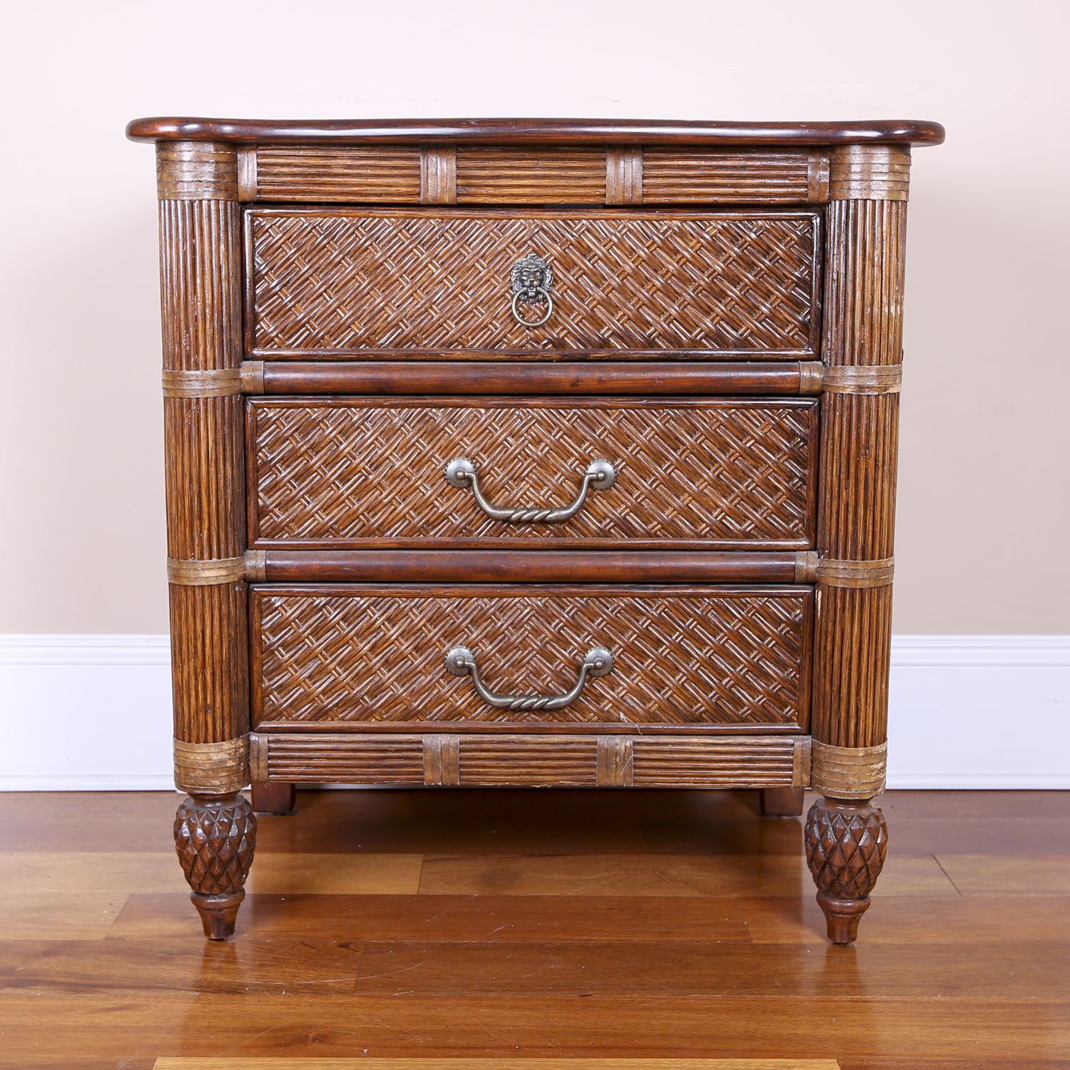 Hollywood Regency Style Rattan Diminutive Chest of Drawers