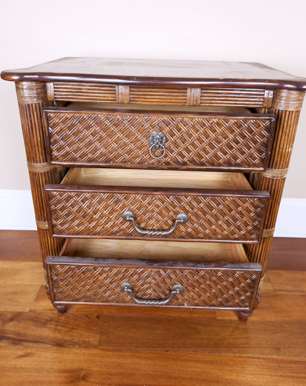 Hollywood Regency Style Rattan Diminutive Chest of Drawers