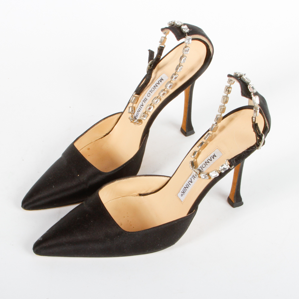 Manolo Blahnik Rhinestone Ankle Strap Heels