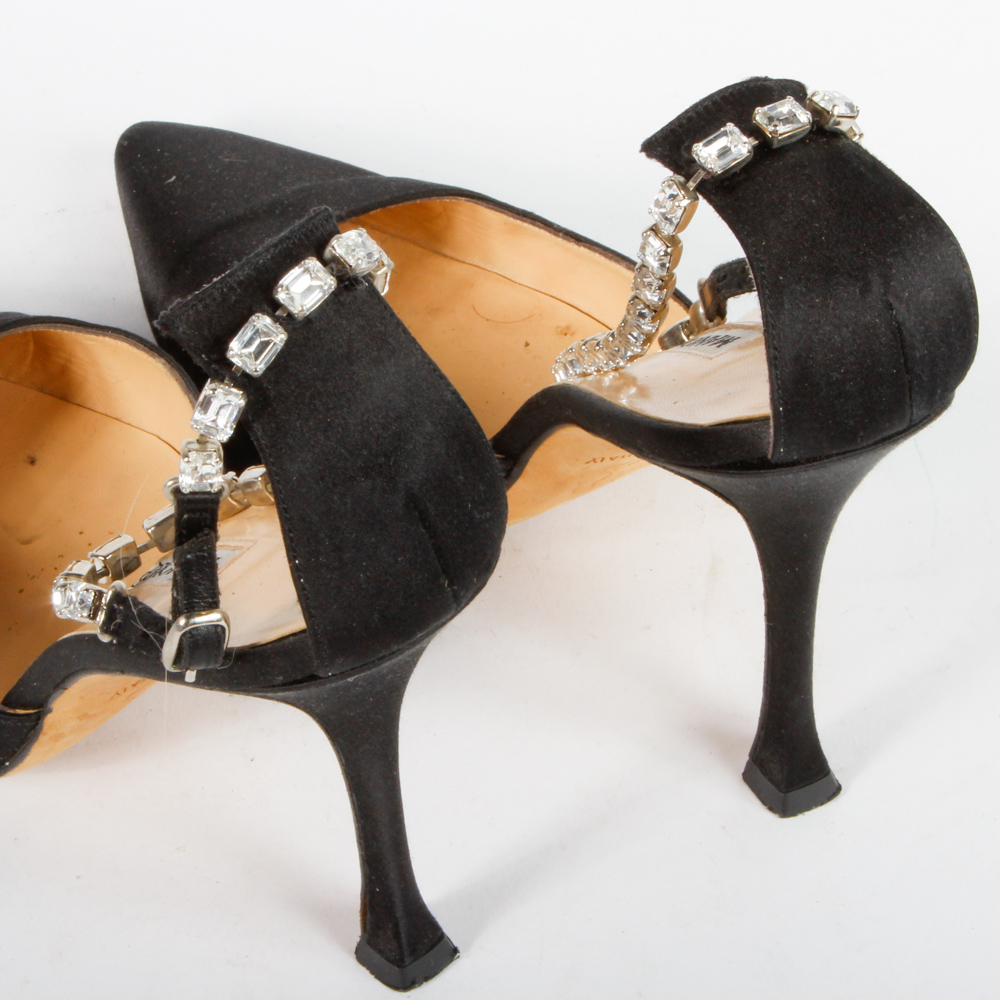 Manolo Blahnik Rhinestone Ankle Strap Heels