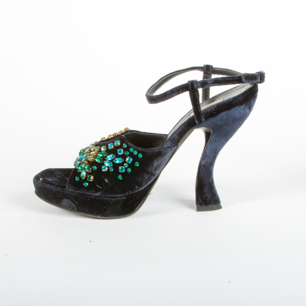 Prada Navy Velvet Platform Heels