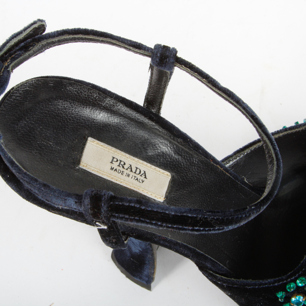 Prada Navy Velvet Platform Heels