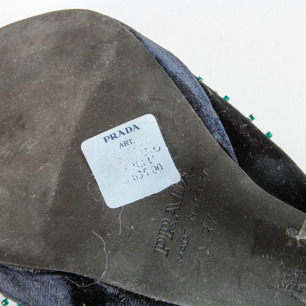 Prada Navy Velvet Platform Heels