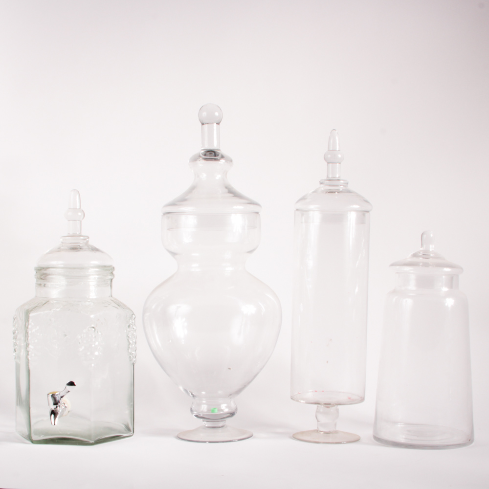 Collection of Lidded Glass Jars