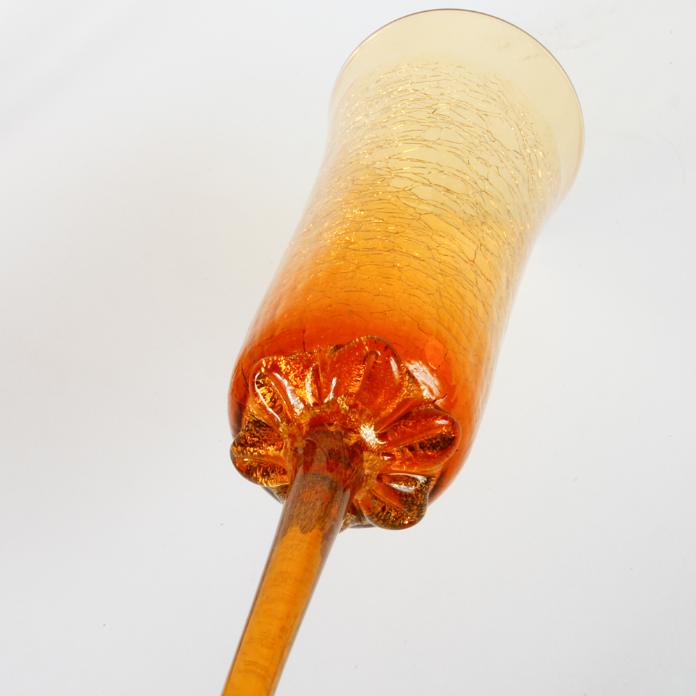 Vintage Purple and Yellow Crackle Glass Champagne Flutes