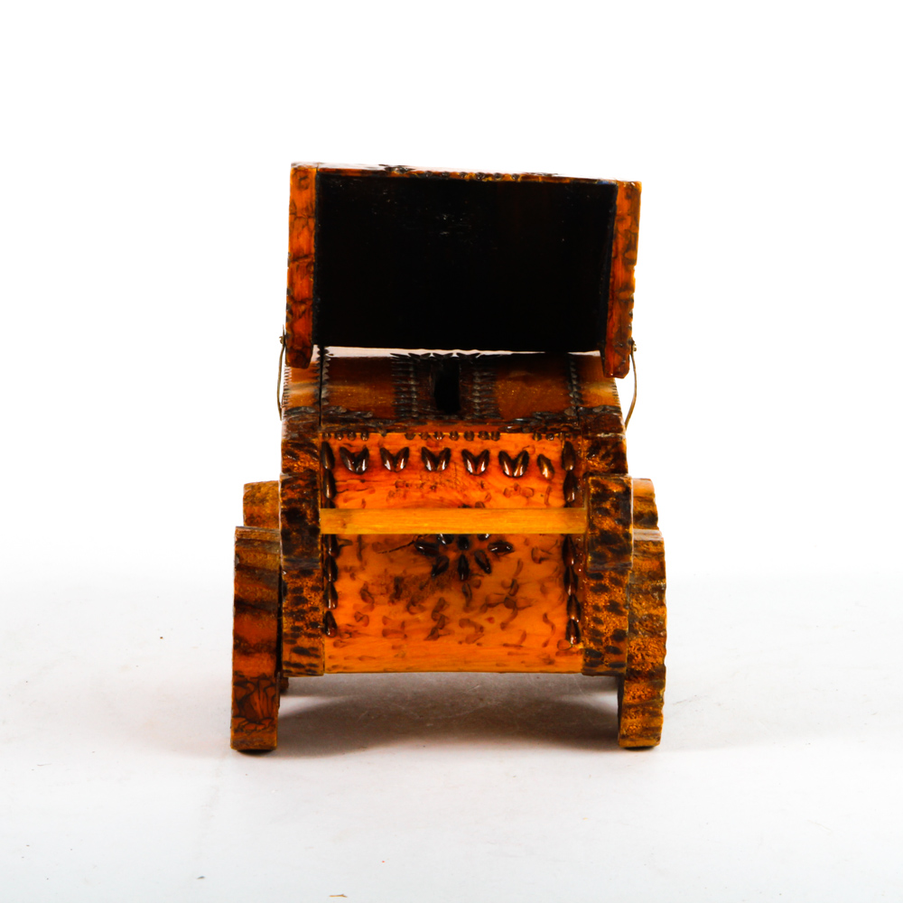 Folk Art Style Baby Carriage Coin Bank