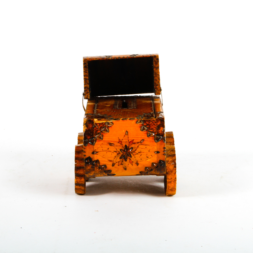 Folk Art Style Baby Carriage Coin Bank