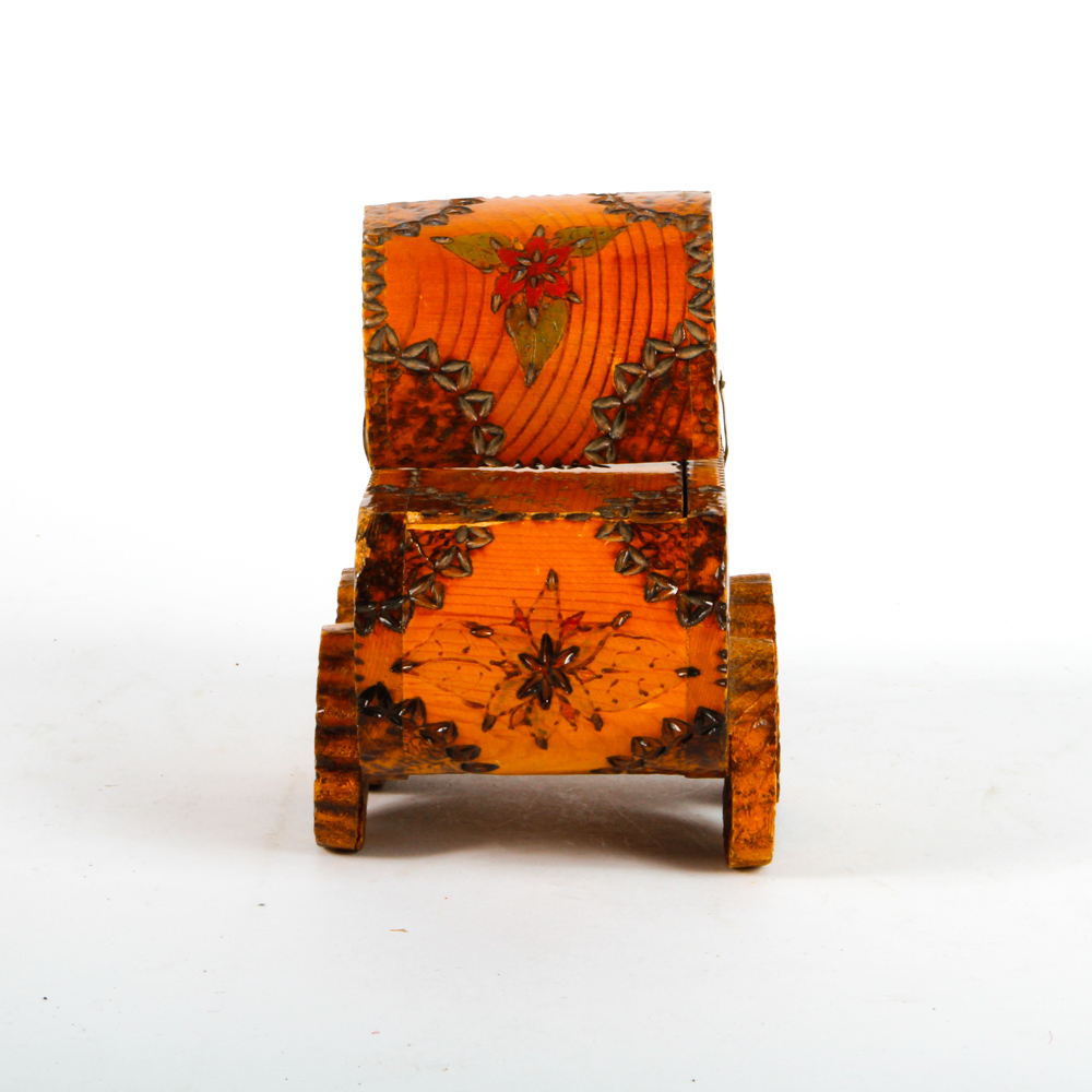 Folk Art Style Baby Carriage Coin Bank