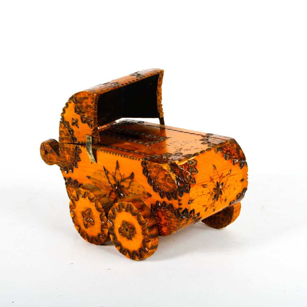 Folk Art Style Baby Carriage Coin Bank