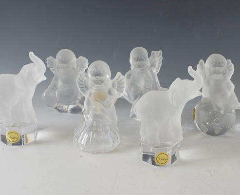Goebel Frosted Cherub and Elephant Paperweight Figurines