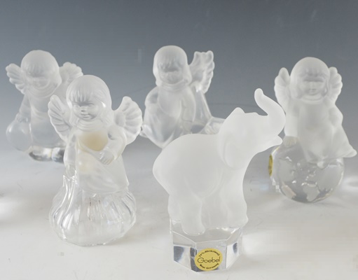 Goebel Frosted Cherub and Elephant Paperweight Figurines