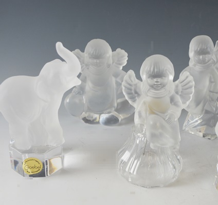 Goebel Frosted Cherub and Elephant Paperweight Figurines