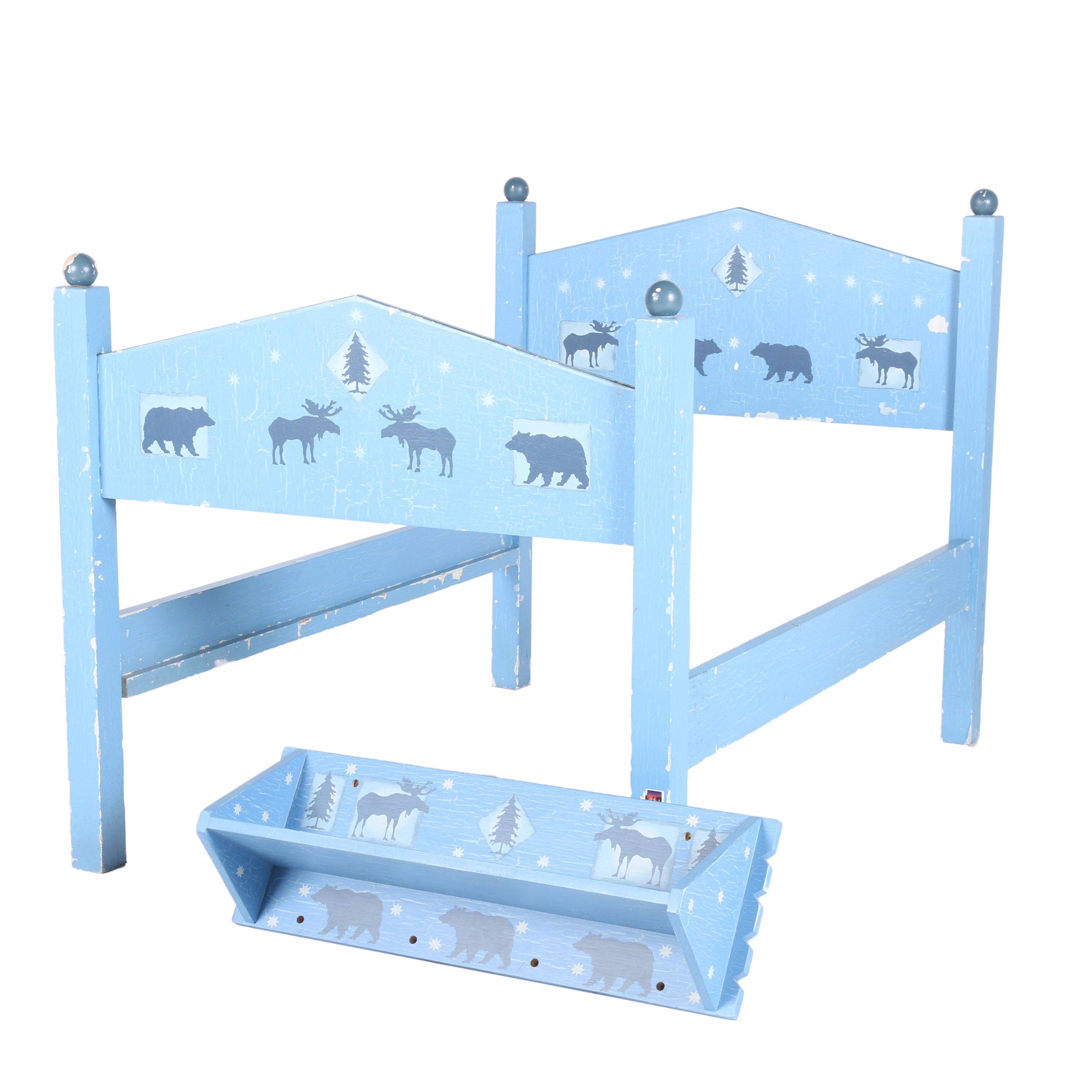 Hand-Painted Child's Bed and Wall Shelf by William Eastburn
