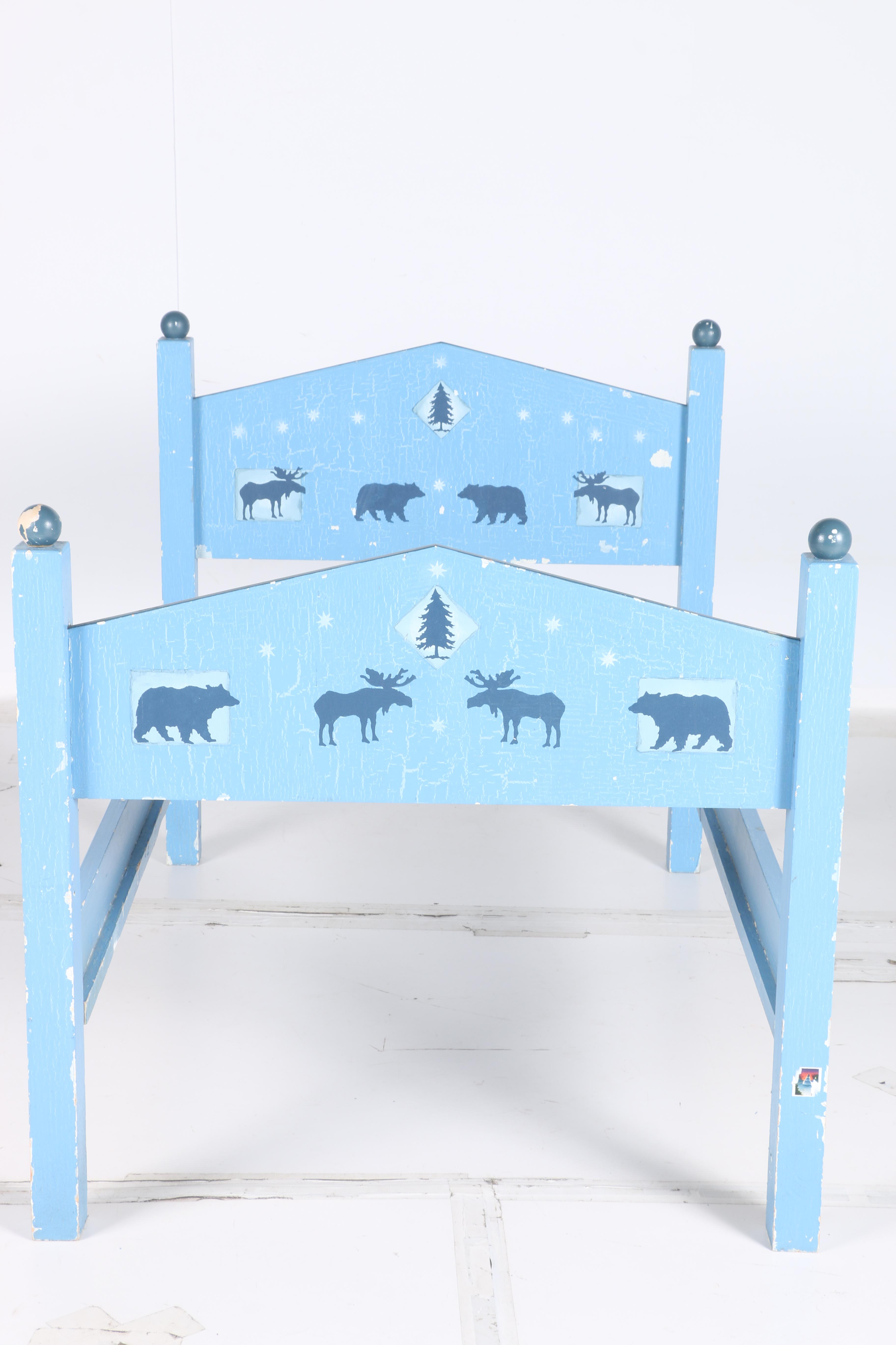 Hand-Painted Child's Bed and Wall Shelf by William Eastburn