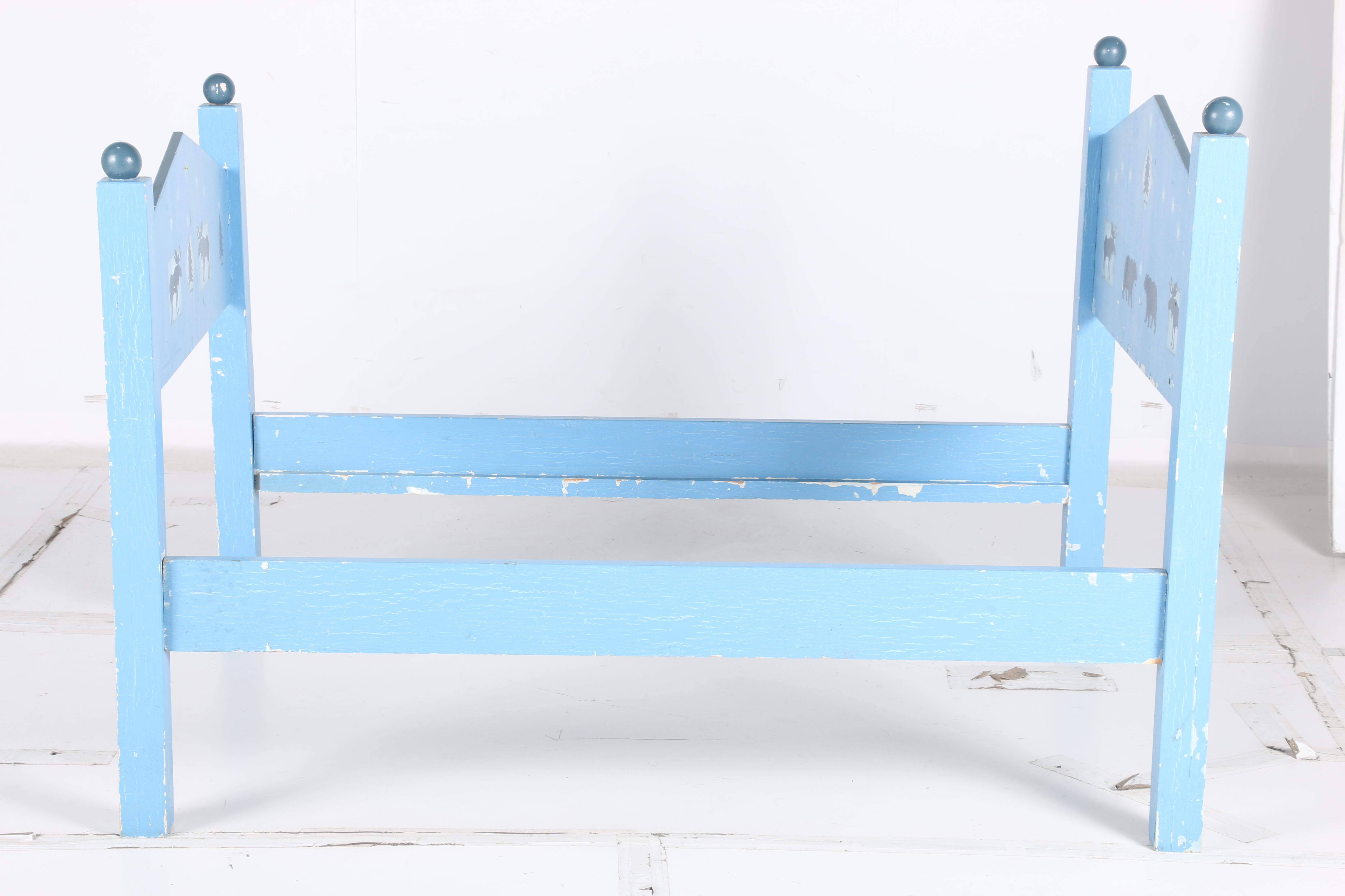 Hand-Painted Child's Bed and Wall Shelf by William Eastburn