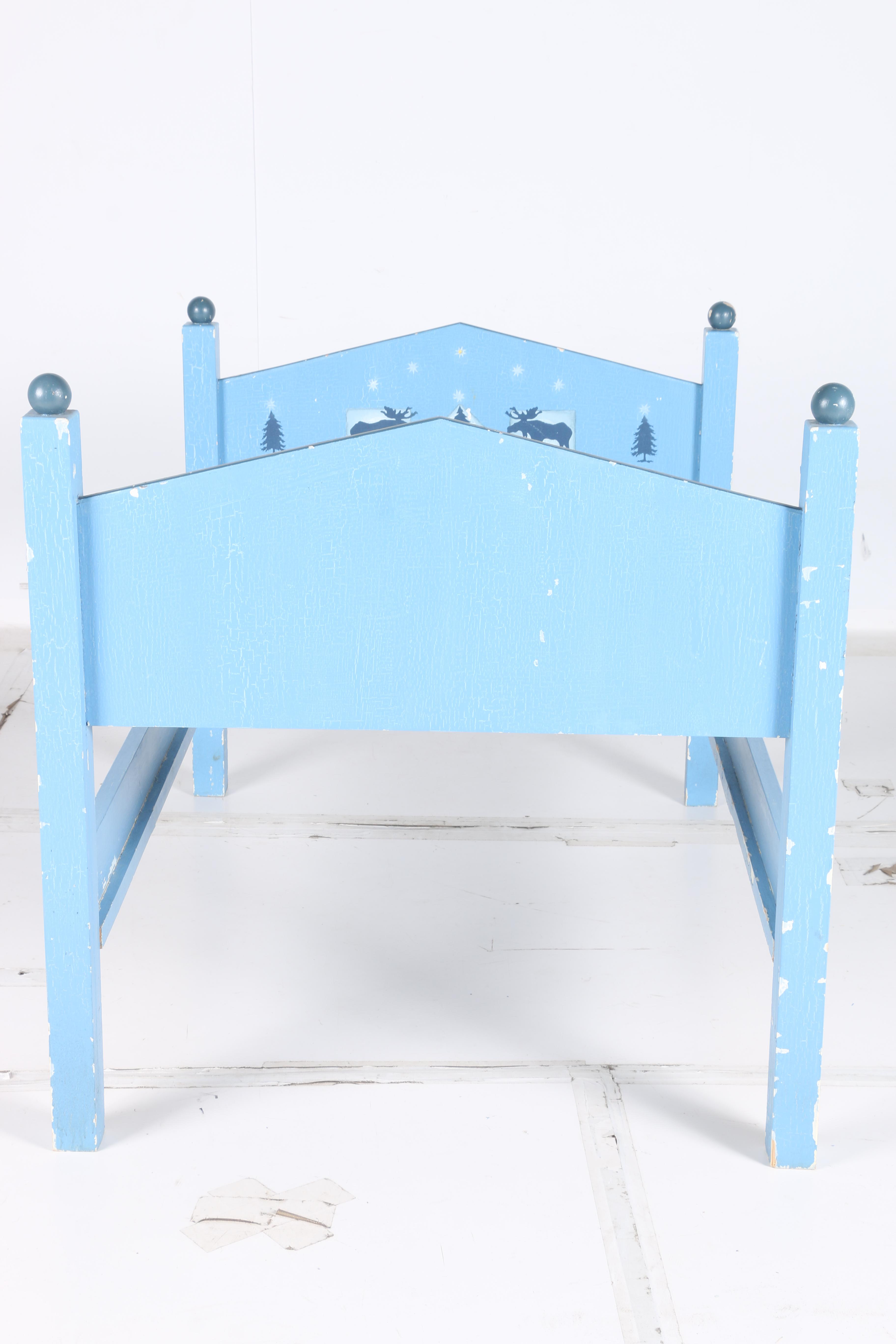 Hand-Painted Child's Bed and Wall Shelf by William Eastburn