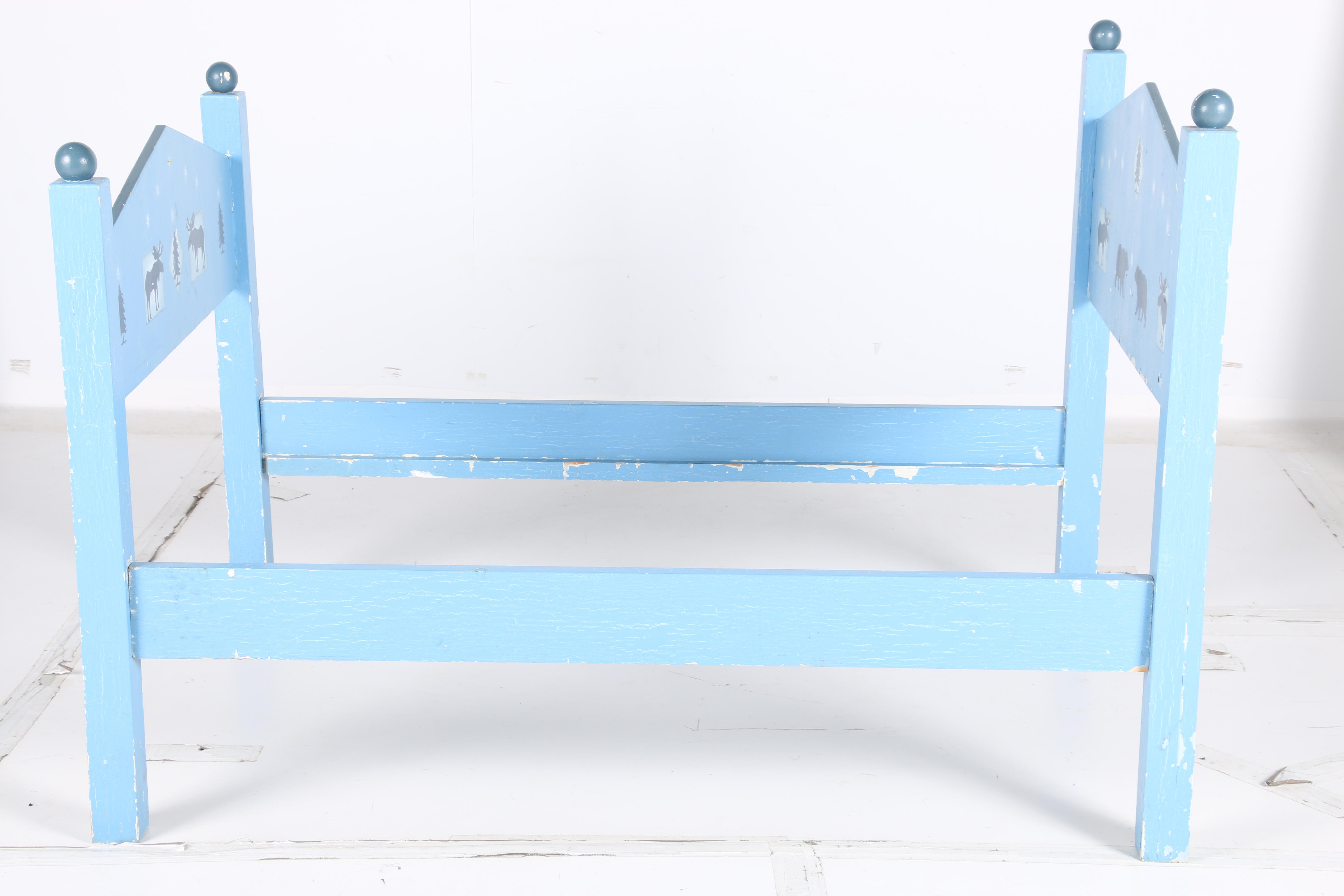 Hand-Painted Child's Bed and Wall Shelf by William Eastburn