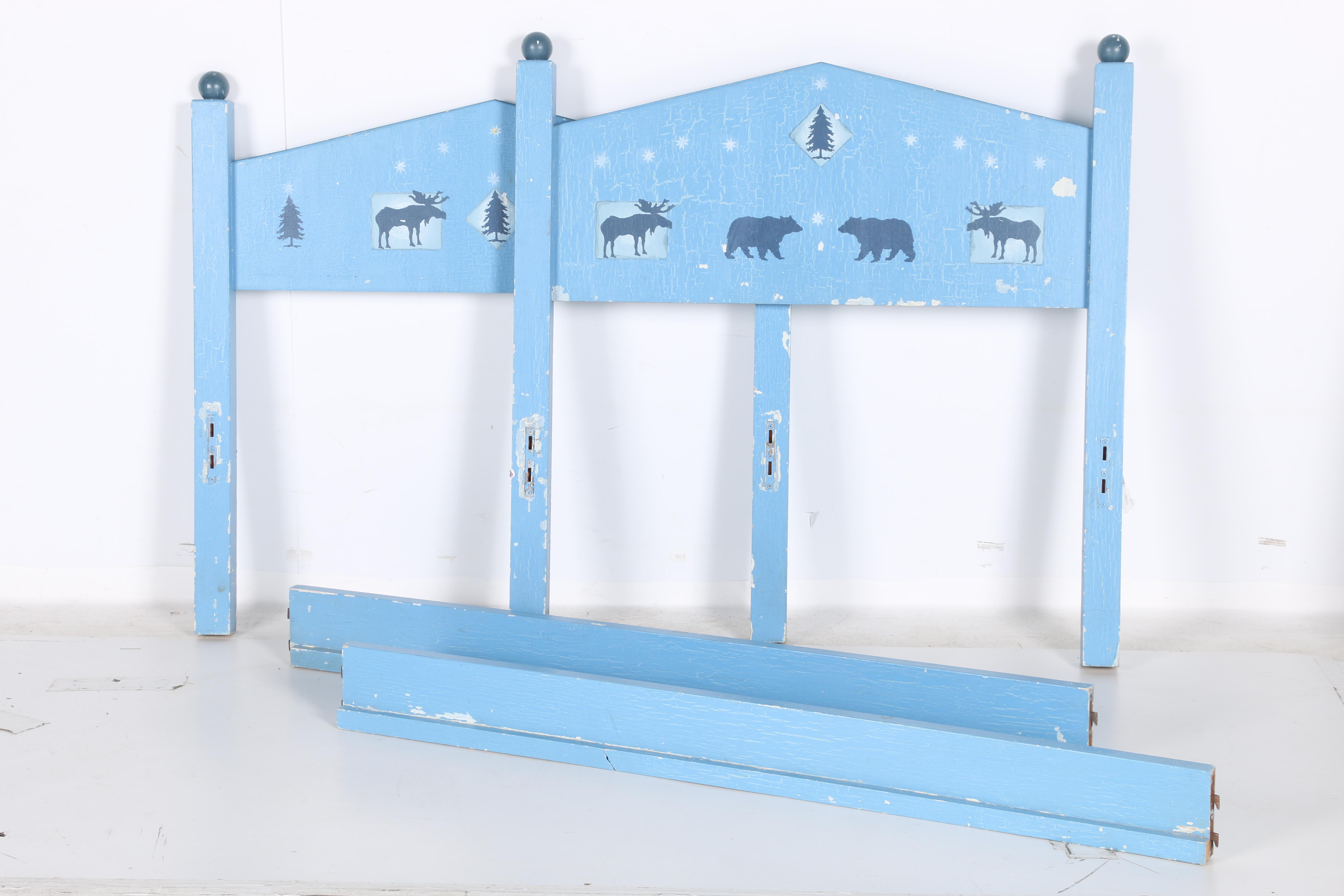 Hand-Painted Child's Bed and Wall Shelf by William Eastburn