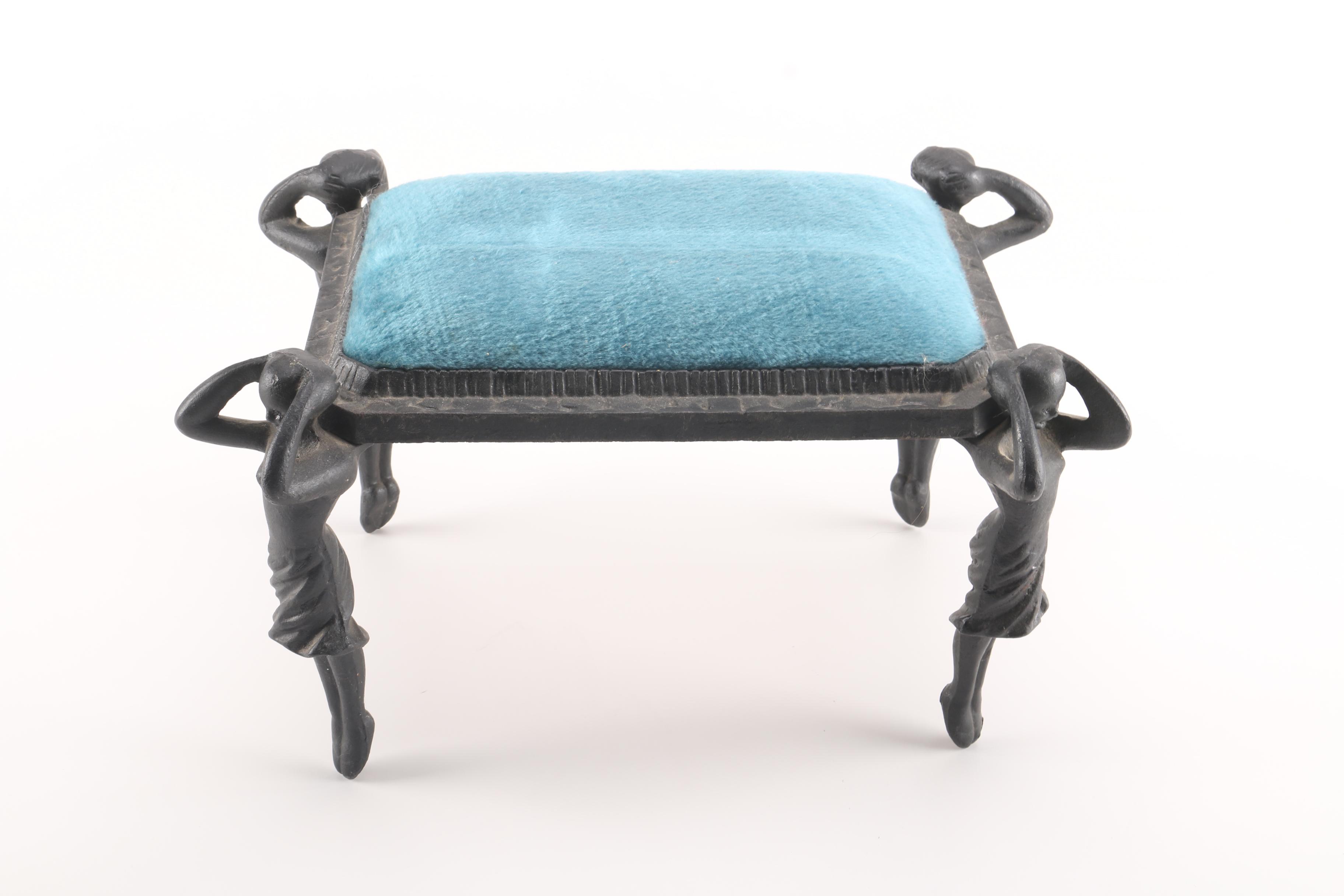 Matching Cast Iron Art Deco Footstools With Artistic Figural Legs